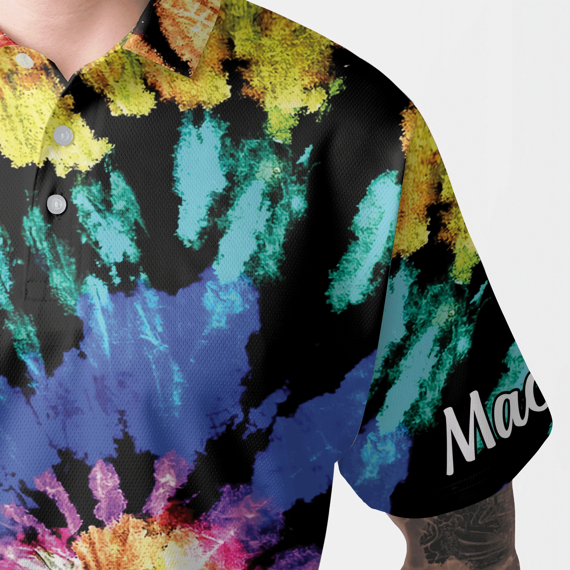Custom Golf Long Sleeve Men Polo Shirt - Custom Name Tie Dye Pattern Apparel - Personalized Gift For Golf Lover, Men - Image 7
