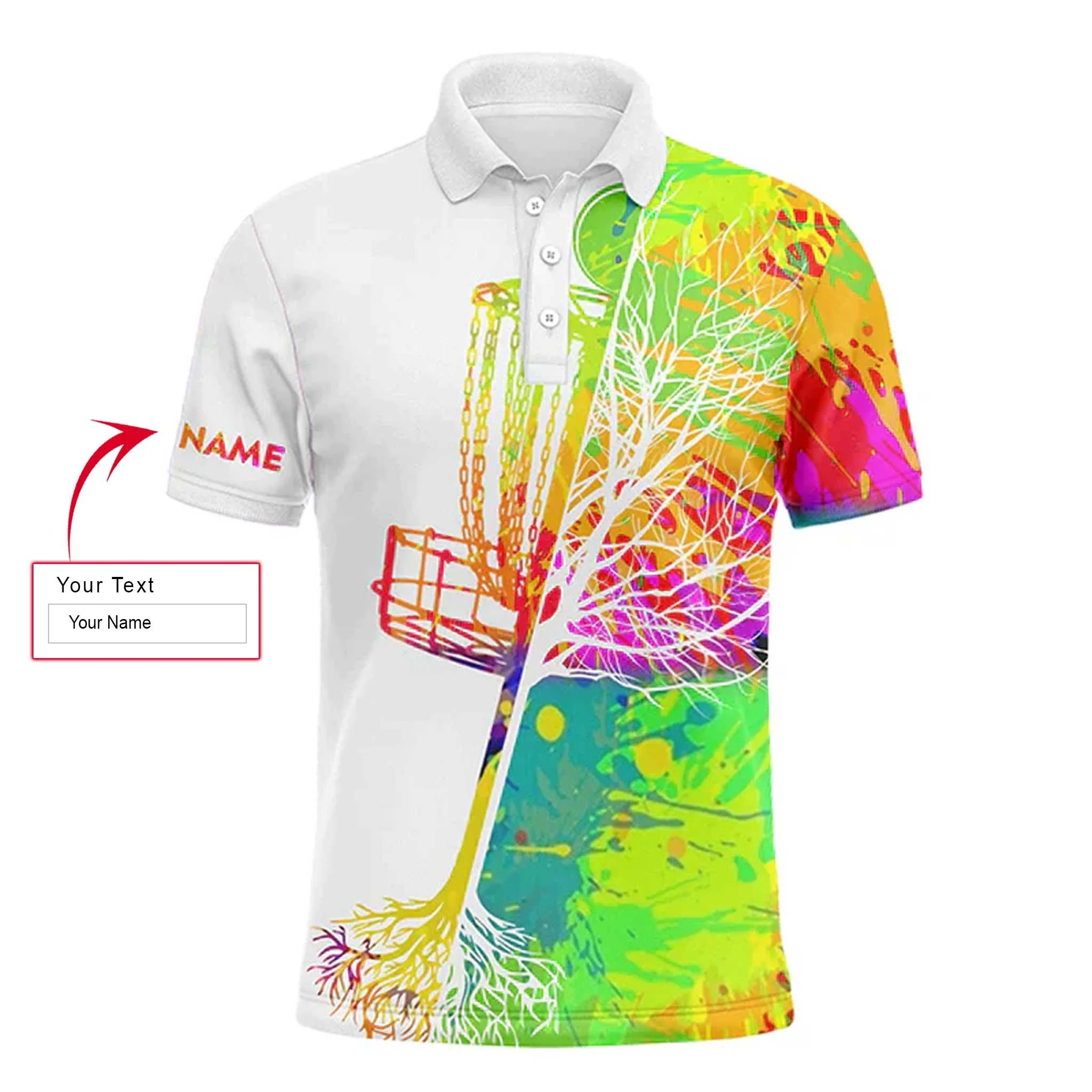 Custom Golf Long Sleeve Men Polo Shirt, Custom Name Watercolor Disc Golf Basket Apparel,Personalized Sports Gift For Men, Golf Lover - Image 3