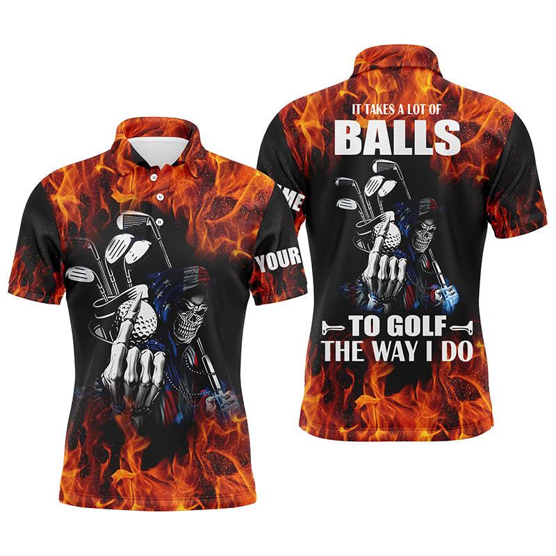 Custom Golf Long Sleeve Men Polo Shirt - Flame Skull Apparel, It Takes A Lot Of Balls To Golf The Way I Do Men Golf Polo Shirt - Perfect Polo Shirt For Men - Image 5