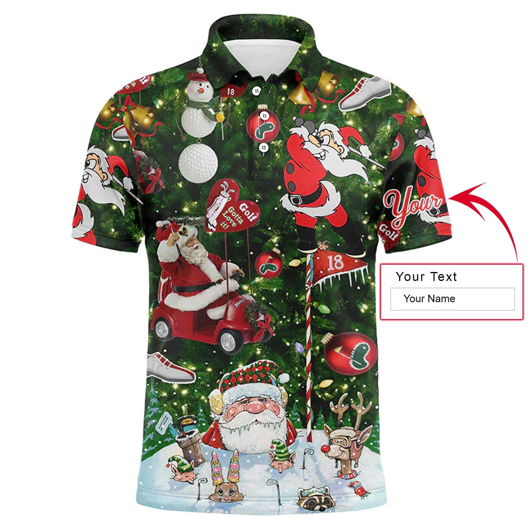 Custom Golf Long Sleeve Men Polo Shirt- Funny Christmas Golf Custom Name, Santa Golfer Christmas Gifts Apparel Men Polo Shirt For Golf Lover - Image 3