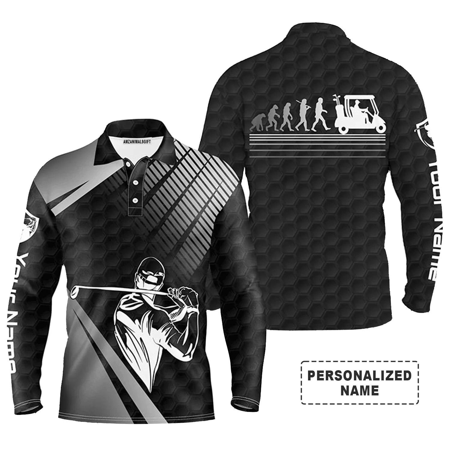 Custom Golf Long Sleeve Men Polo Shirt - Funny Custom Name Black Golf Evolution Apparel Men Golf Polo Shirt - Personalized Gift For Golf Lover, Team - Image 2