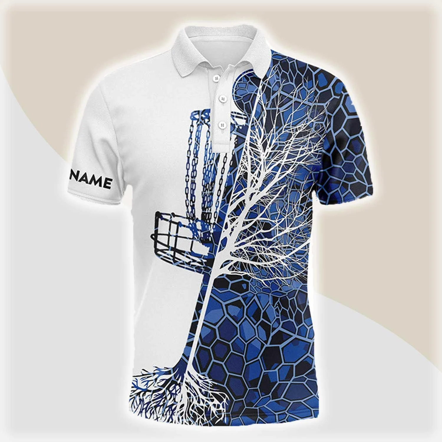 Custom Golf Long Sleeve Men Polo Shirt - Funny Custom Name Blue Camo Disc Golf Basket Apparel - Personalized Gift For Men, Disc Golf Lover - Image 3