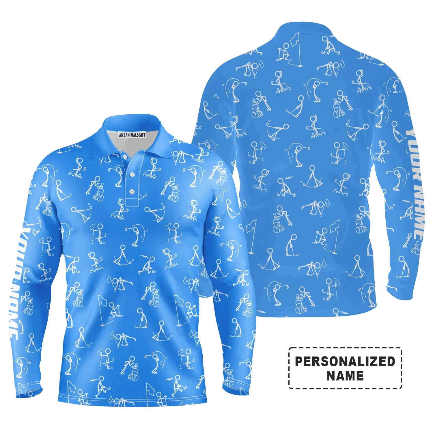 Custom Golf Long Sleeve Men Polo Shirt- Funny Golf Pattern Custom Name Multicolor Apparel - Personalized Gift For Men, Golf Lover, Team, Husband - Image 10