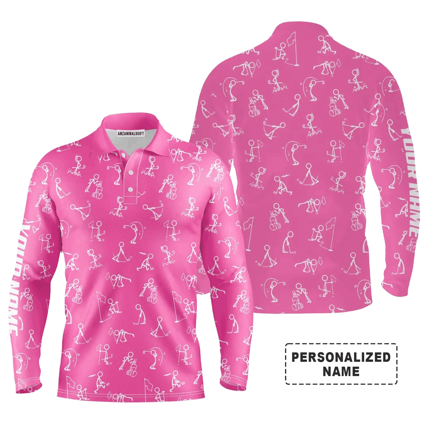 Custom Golf Long Sleeve Men Polo Shirt- Funny Golf Pattern Custom Name Multicolor Apparel - Personalized Gift For Men, Golf Lover, Team, Husband - Image 11
