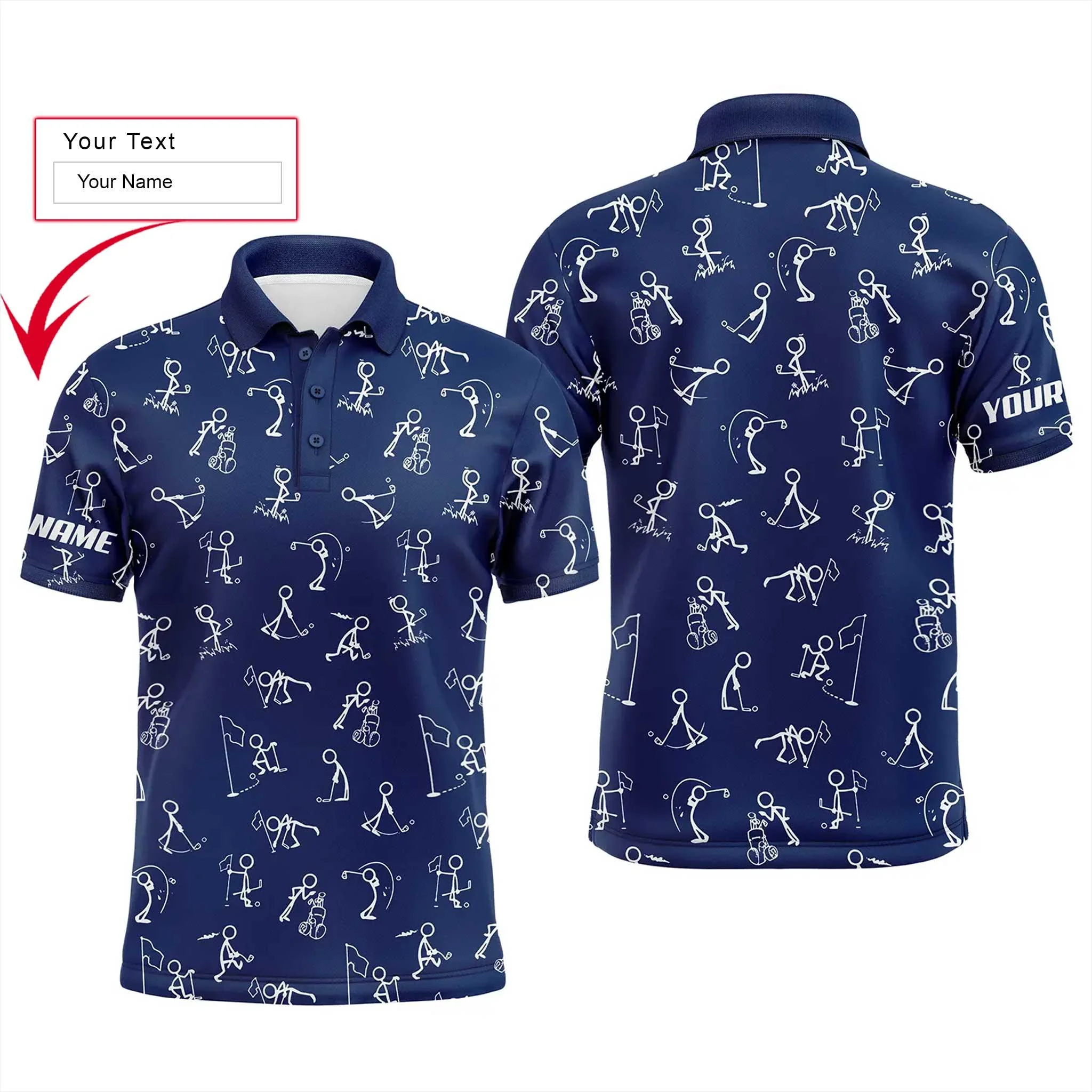 Custom Golf Long Sleeve Men Polo Shirt- Funny Golf Pattern Custom Name Multicolor Apparel - Personalized Gift For Men, Golf Lover, Team, Husband - Image 5