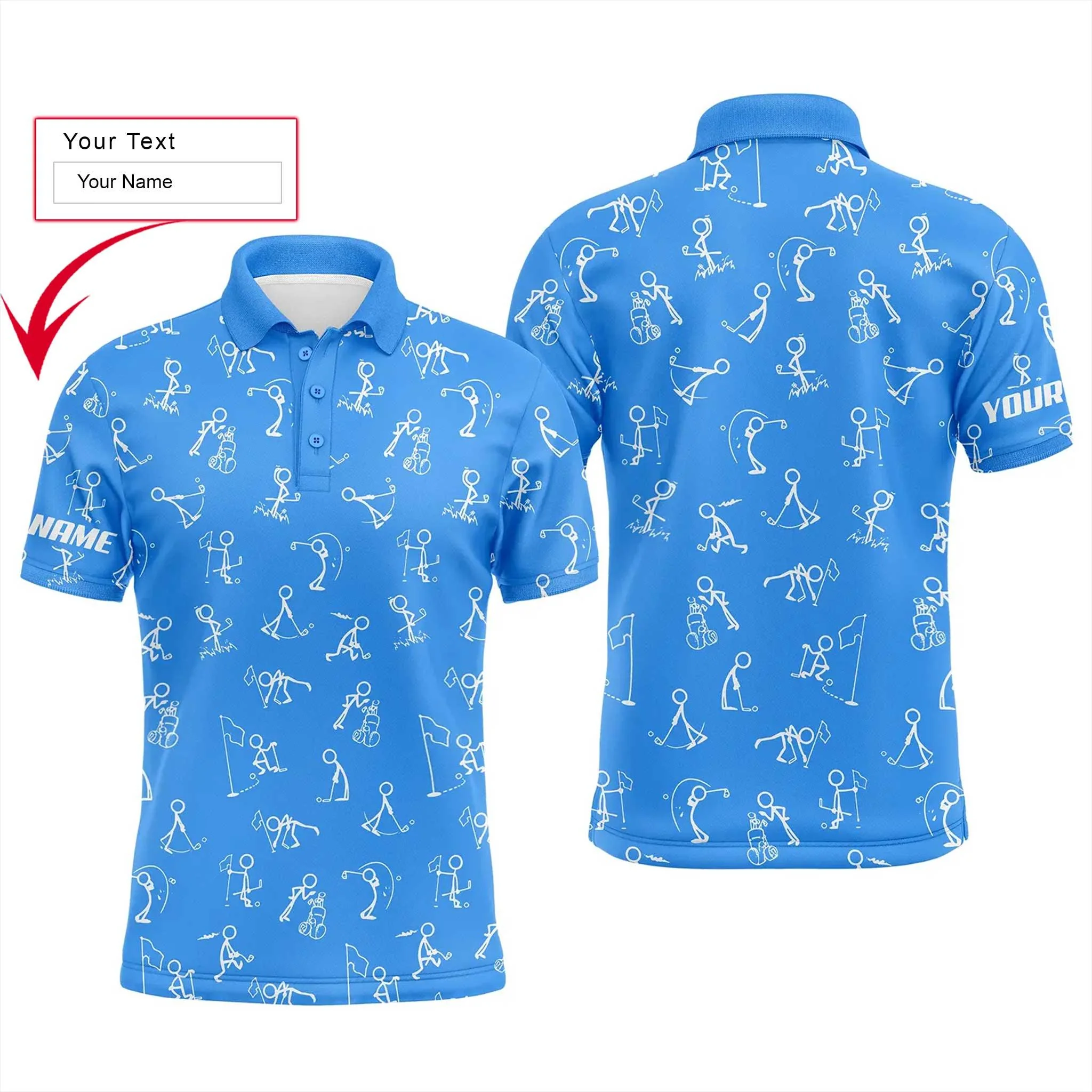 Custom Golf Long Sleeve Men Polo Shirt- Funny Golf Pattern Custom Name Multicolor Apparel - Personalized Gift For Men, Golf Lover, Team, Husband - Image 6