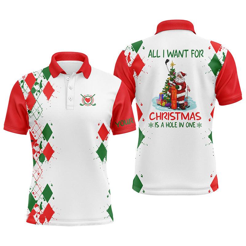 Custom Golf Short Sleeve Men Polo Shirt Shirt - Funny Santa Golfer  - All I Want For Christmas Is A Hole In One - Personalized Gift For Golf Lover, Team - Image 3