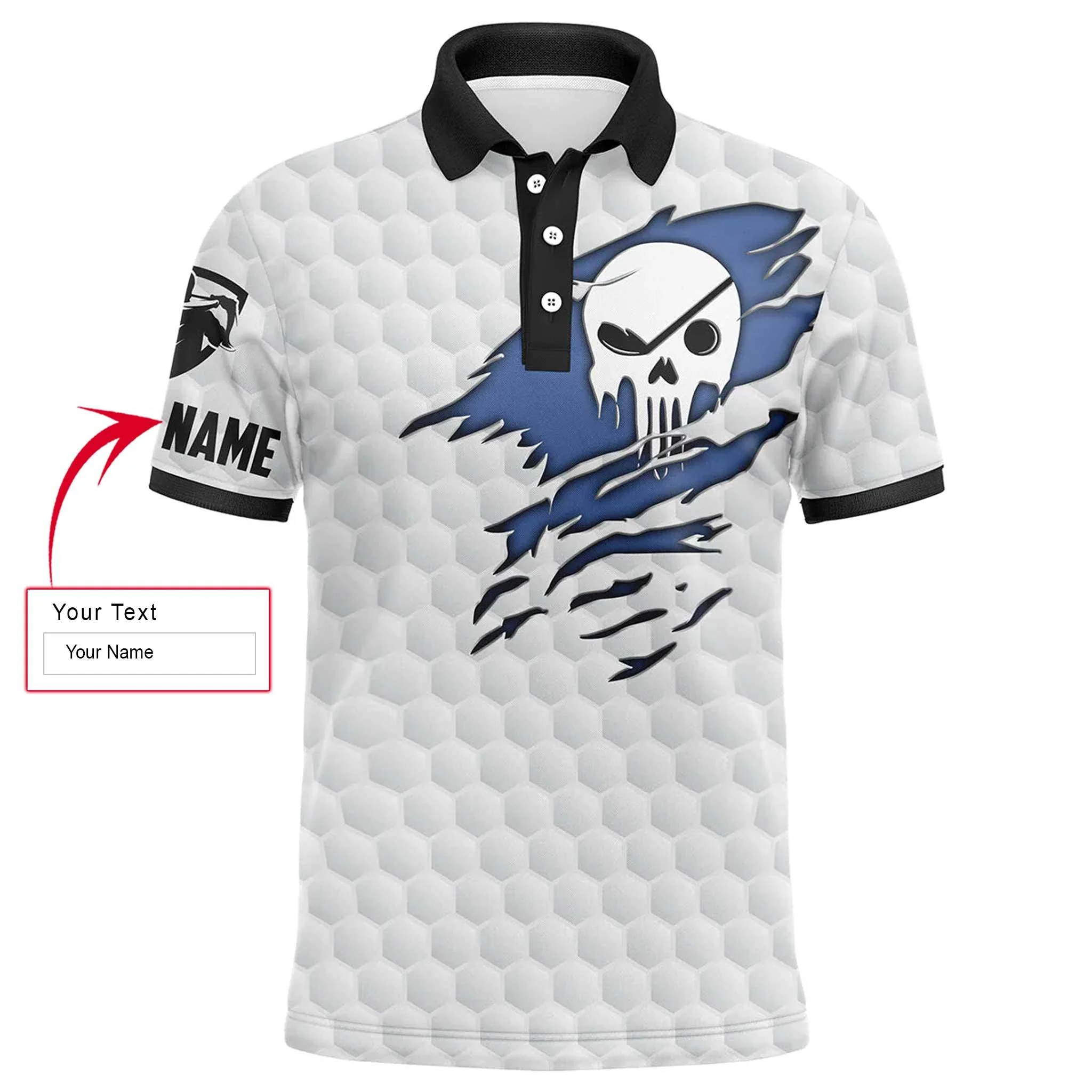 Custom Golf Long Sleeve Men Polo Shirt- Golf Club Skull Custom Name White Apparel - Perfect Gift For Men ,Golf Lover - Image 3