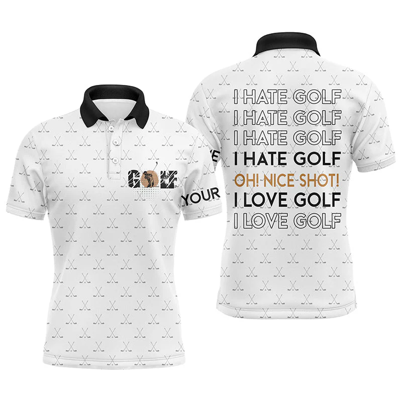 Custom Golf Long Sleeve Men Polo Shirt-Golf Clubs Pattern Custom Name Apparel, I Hate Golf Nice Shot I Love Golf-Personalized Gift For Men, Golf Lover - Image 3