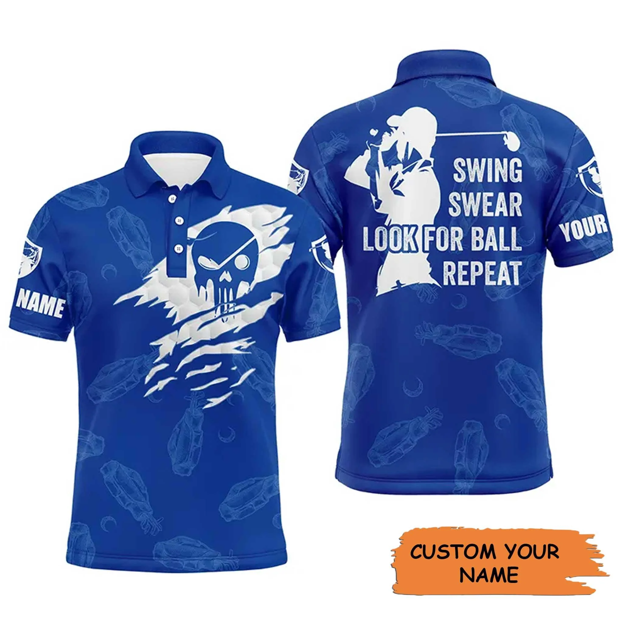 Custom Golf Long Sleeve Men Polo Shirt - Golf Clubs Pattern - Swing Swear Look For Ball Repeat - Personalized Gift For Golf Lover, Team, Golfers - Image 5