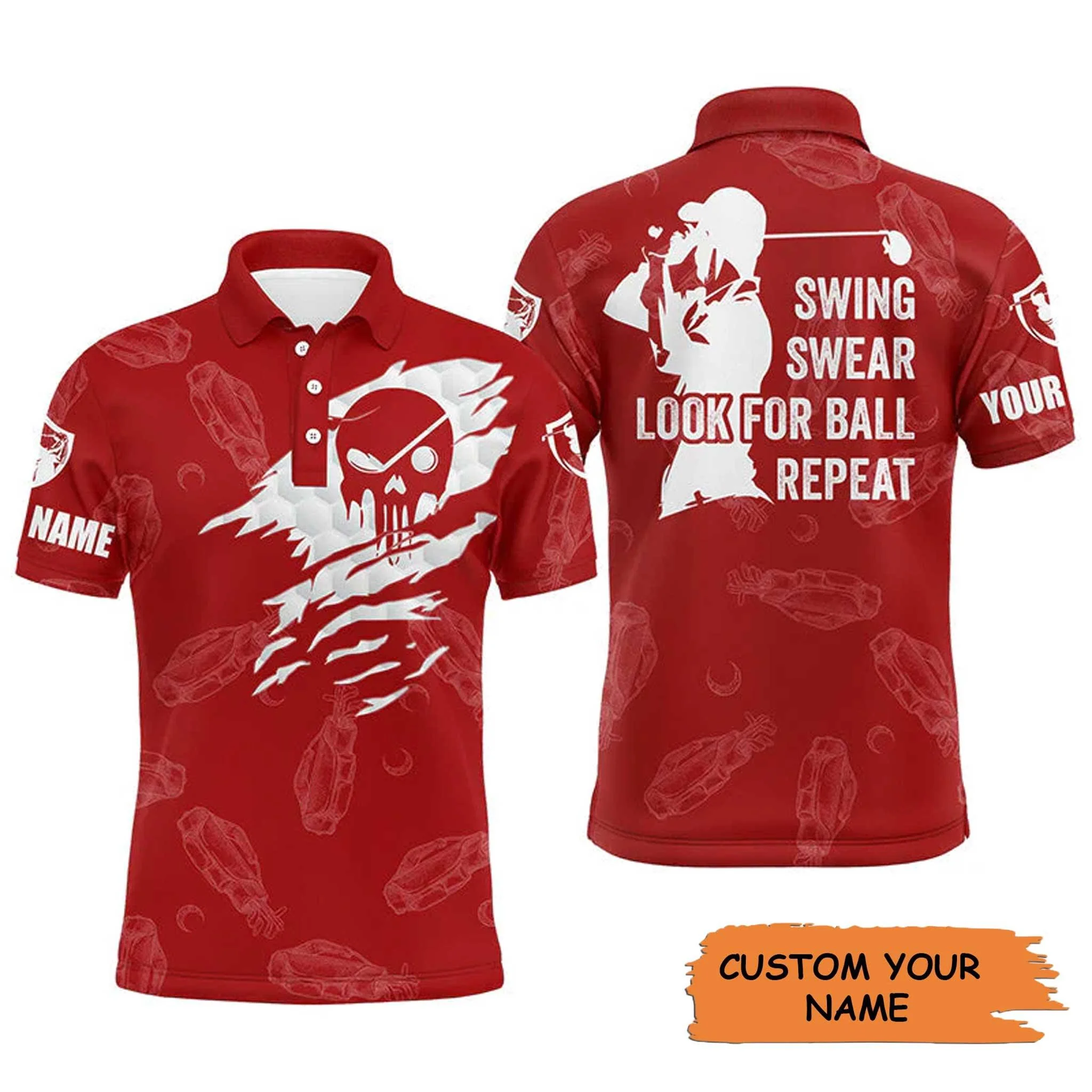 Custom Golf Long Sleeve Men Polo Shirt - Golf Clubs Pattern - Swing Swear Look For Ball Repeat - Personalized Gift For Golf Lover, Team, Golfers - Image 6