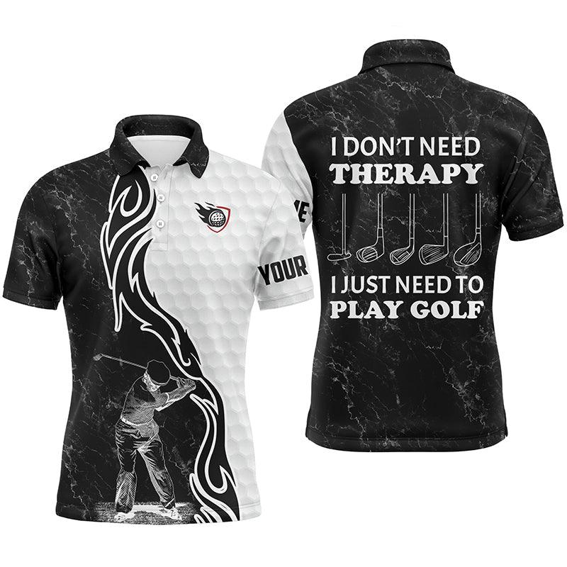 Custom Golf Long Sleeve Men Polo Shirt - I Don't Need Therapy, I Just Need To Play Golf Men Black White Golf Polo Shirt - Perfect Polo Shirt For Men - Image 4