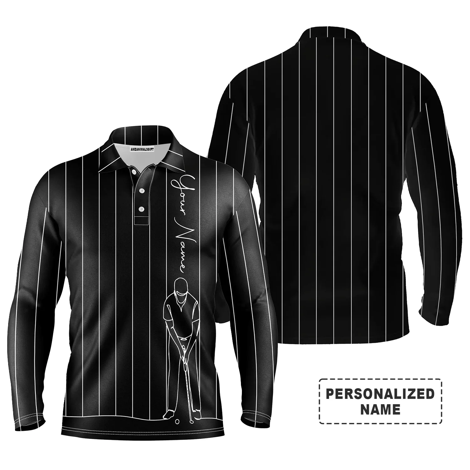 Custom Golf Long Sleeve Men Polo Shirt - Multicolor Stripe Pattern Custom Name Apparel - Personalized Gift For Men, Golf Lover - Image 10