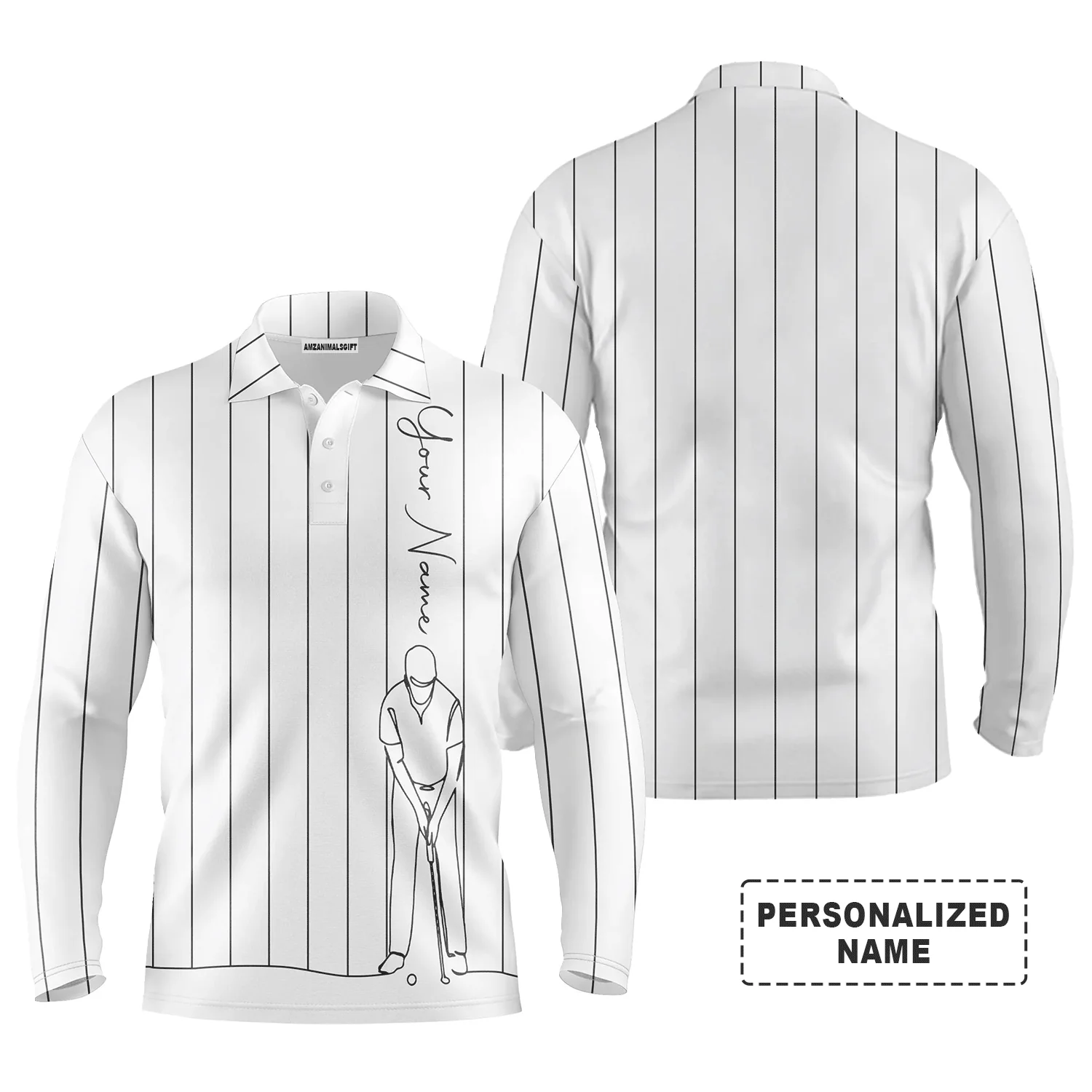 Custom Golf Long Sleeve Men Polo Shirt - Multicolor Stripe Pattern Custom Name Apparel - Personalized Gift For Men, Golf Lover - Image 12