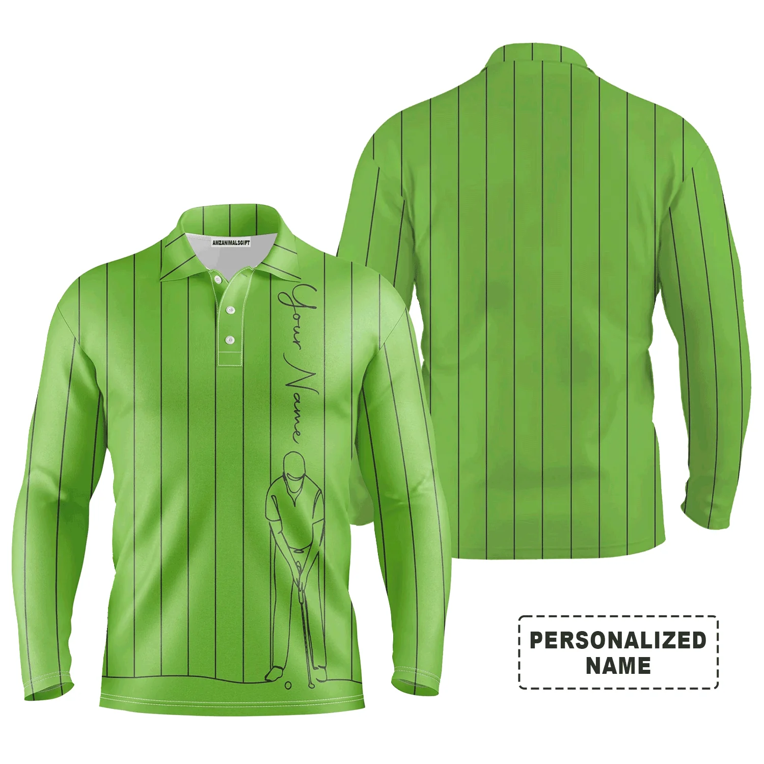 Custom Golf Long Sleeve Men Polo Shirt - Multicolor Stripe Pattern Custom Name Apparel - Personalized Gift For Men, Golf Lover - Image 13