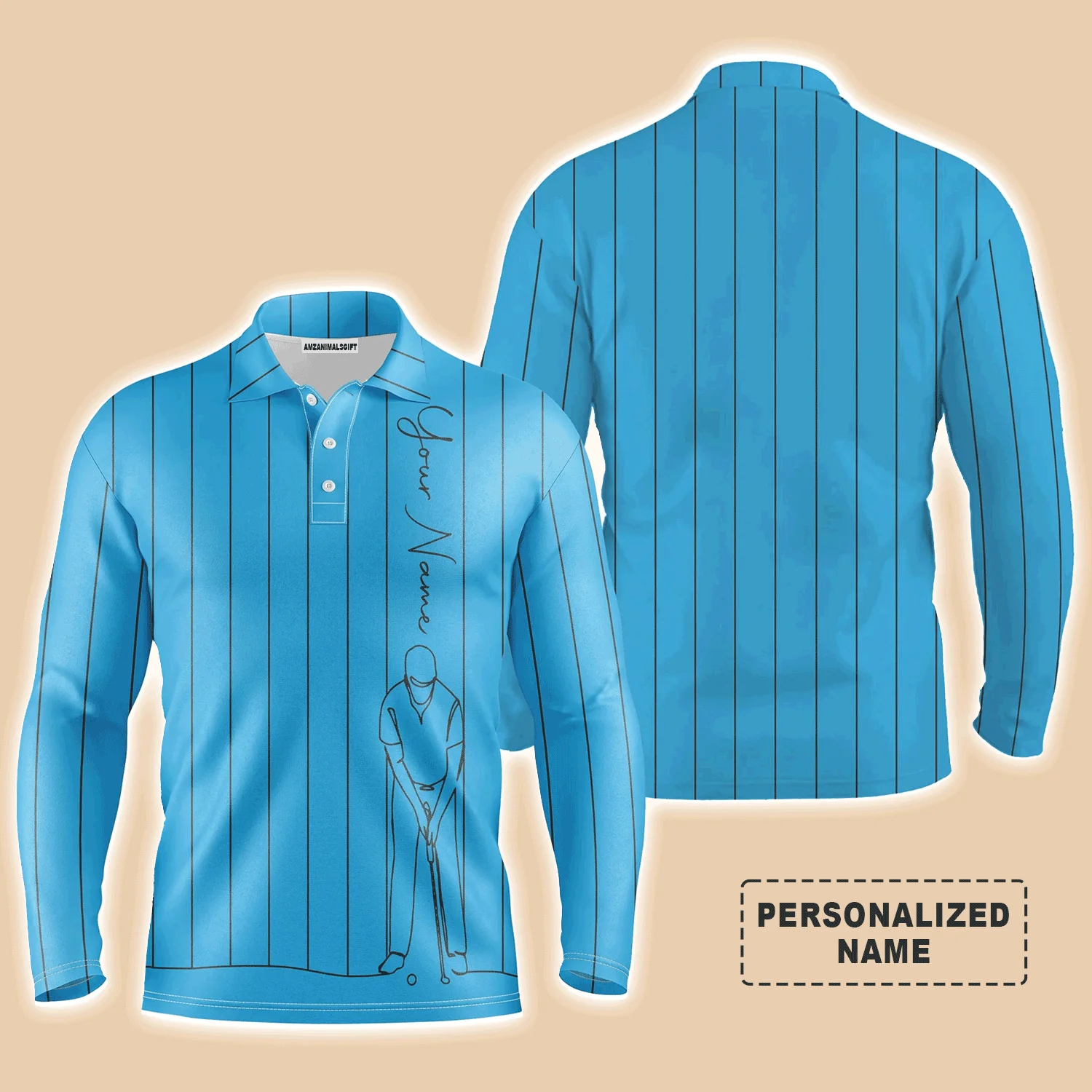 Custom Golf Long Sleeve Men Polo Shirt - Multicolor Stripe Pattern Custom Name Apparel - Personalized Gift For Men, Golf Lover - Image 3