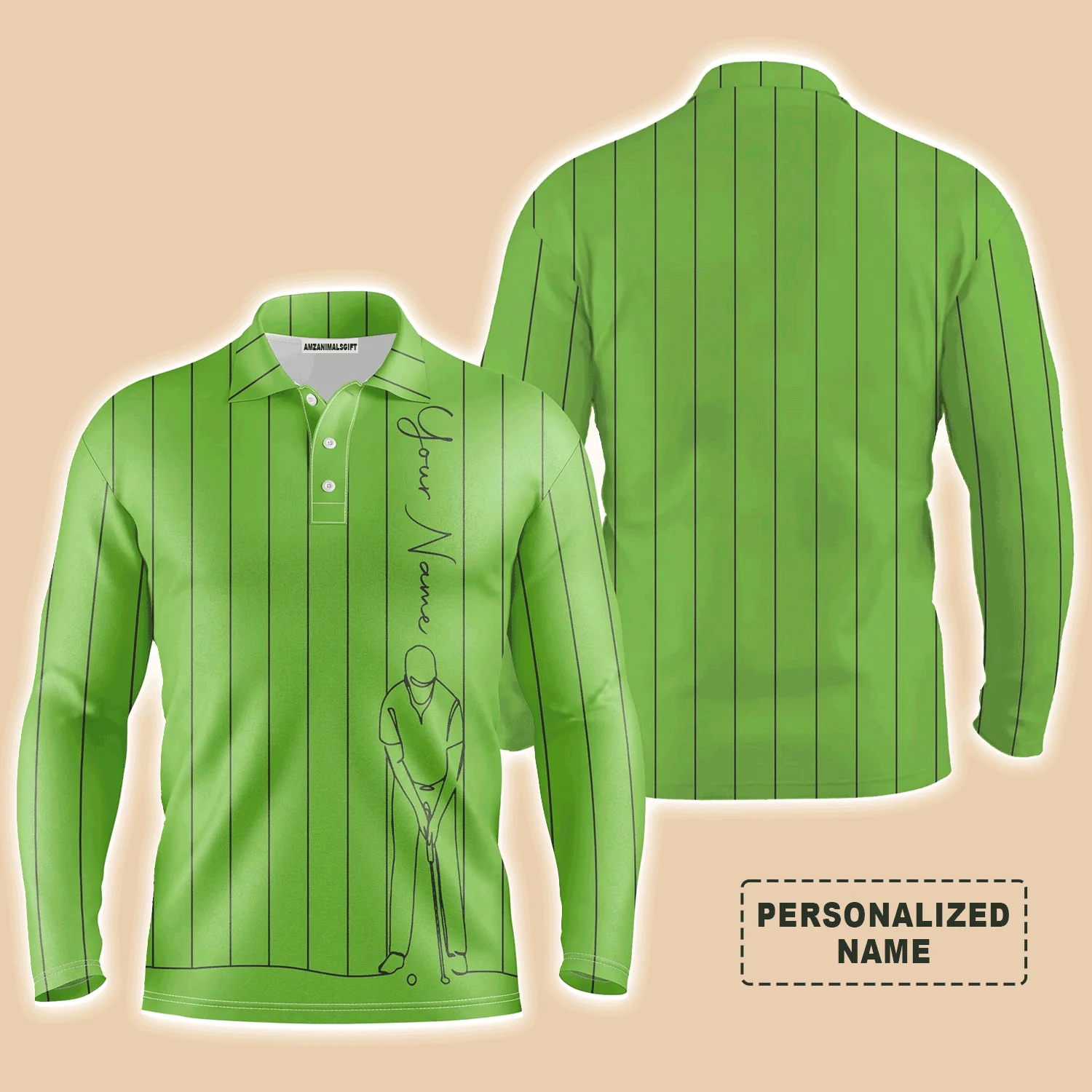 Custom Golf Long Sleeve Men Polo Shirt - Multicolor Stripe Pattern Custom Name Apparel - Personalized Gift For Men, Golf Lover - Image 4
