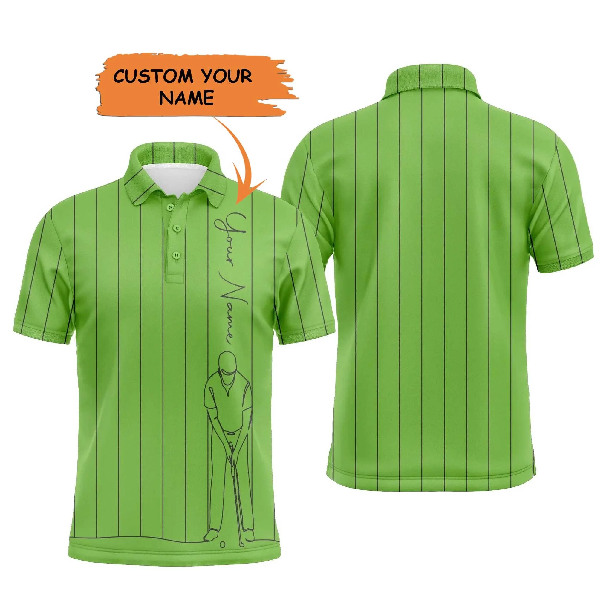 Custom Golf Long Sleeve Men Polo Shirt - Multicolor Stripe Pattern Custom Name Apparel - Personalized Gift For Men, Golf Lover - Image 9