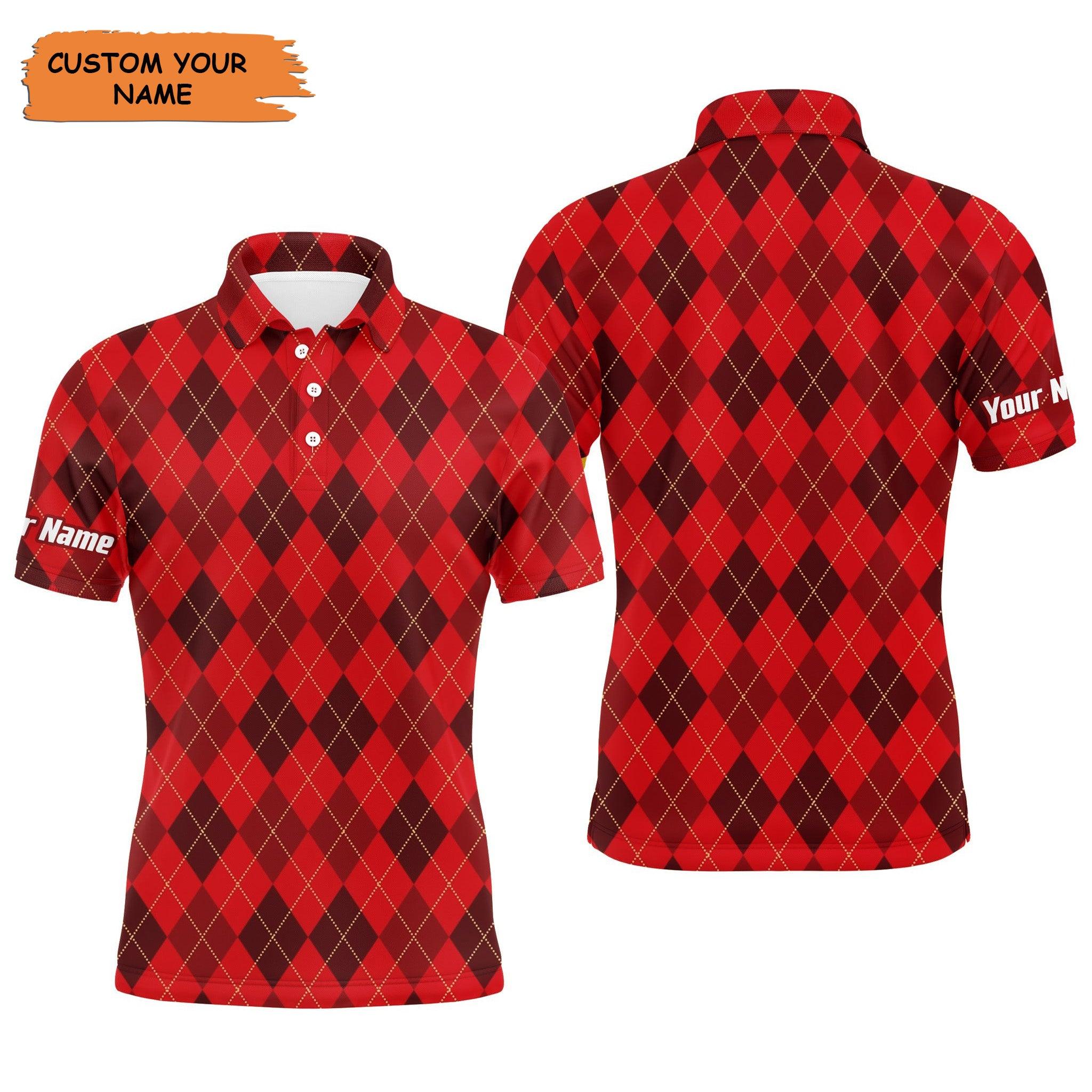 Custom Long Sleeve Men Polo Shirt, Personalized Christmas Plaid Argyle Pattern Polo Shirts - Perfect Gift For Men, Golf Lovers - Image 3