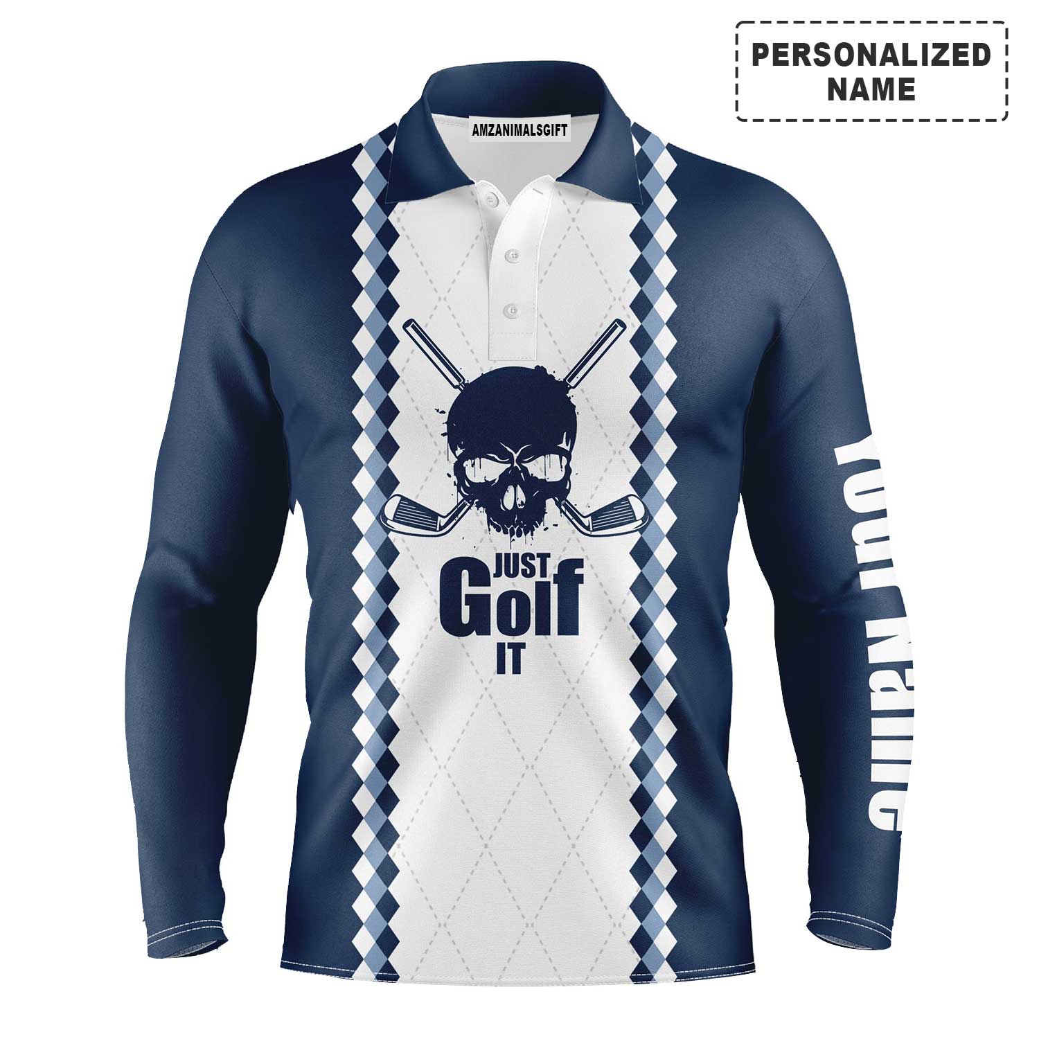 Custom Golf Long Sleeve Men Polo Shirt - Red And Blue Tie Dye Background Custom Name Golf Men Polo Shirt-Gift For Golf Lover, Husband, Boyfriend - Image 2