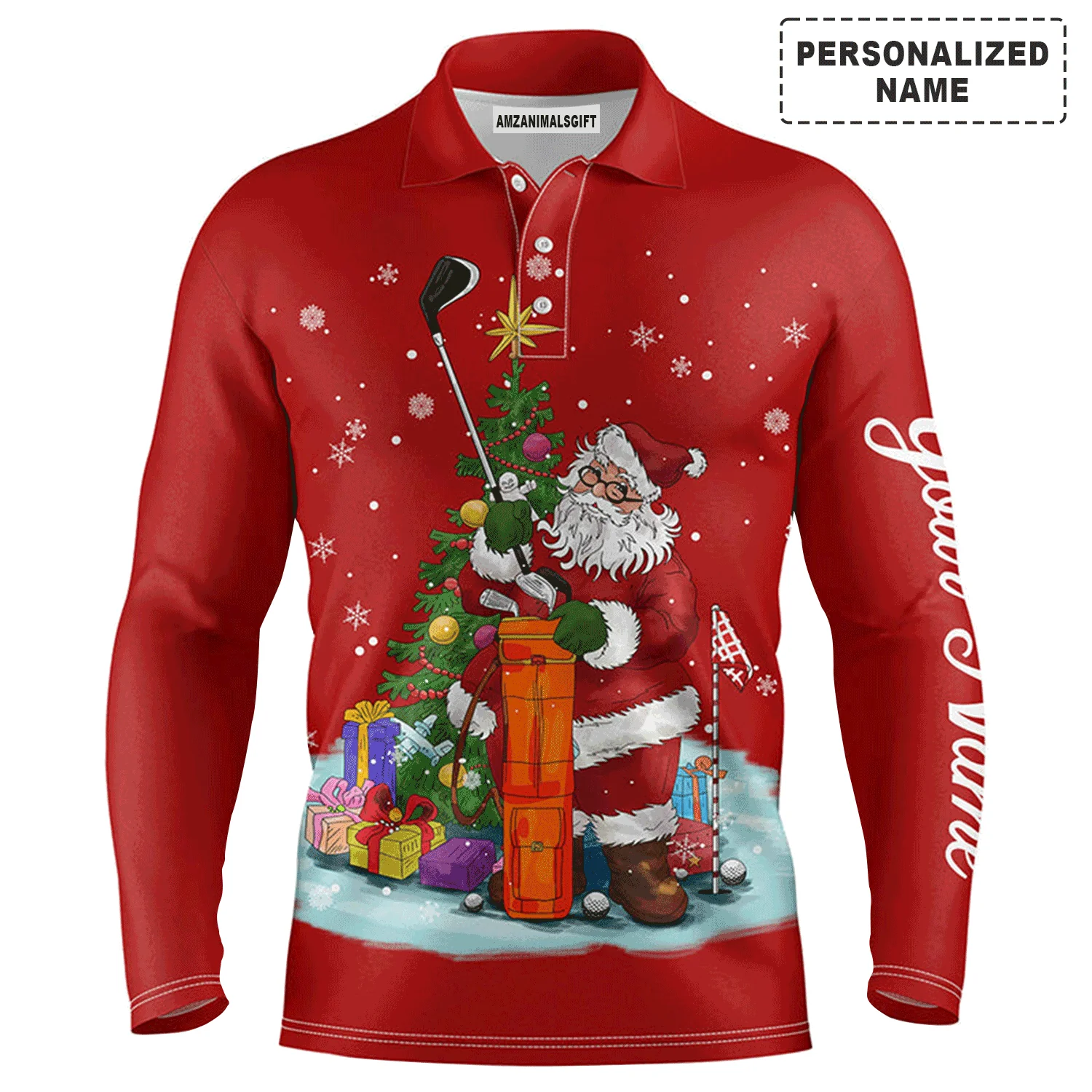 Custom Golf Long Sleeve Men Polo Shirt - Santa Golfer Christmas Custom Name Apparel - Personalized Gift For Golf Lover, Team, Husband, Men - Image 11