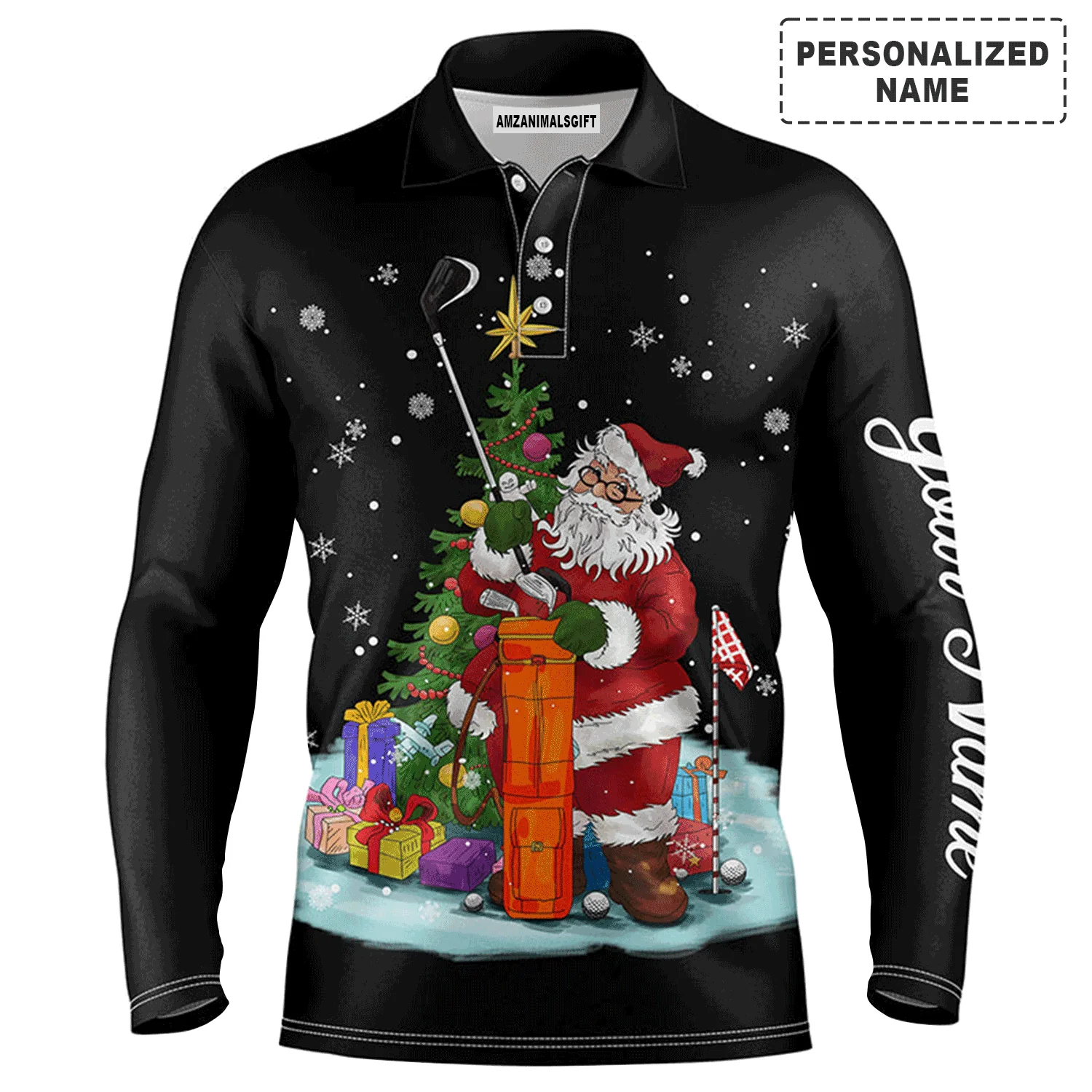 Custom Golf Long Sleeve Men Polo Shirt - Santa Golfer Christmas Custom Name Apparel - Personalized Gift For Golf Lover, Team, Husband, Men - Image 12