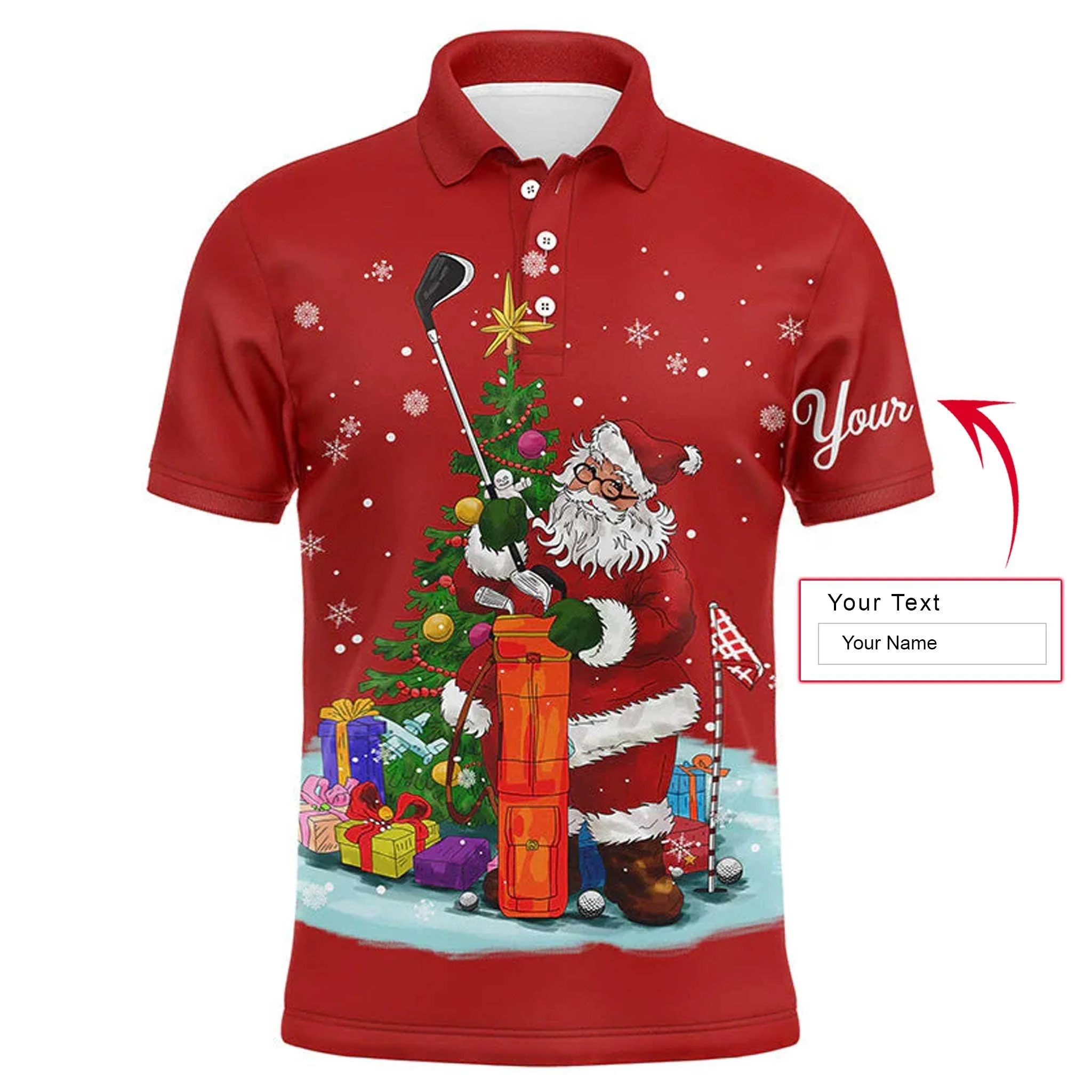 Custom Golf Long Sleeve Men Polo Shirt - Santa Golfer Christmas Custom Name Apparel - Personalized Gift For Golf Lover, Team, Husband, Men - Image 5