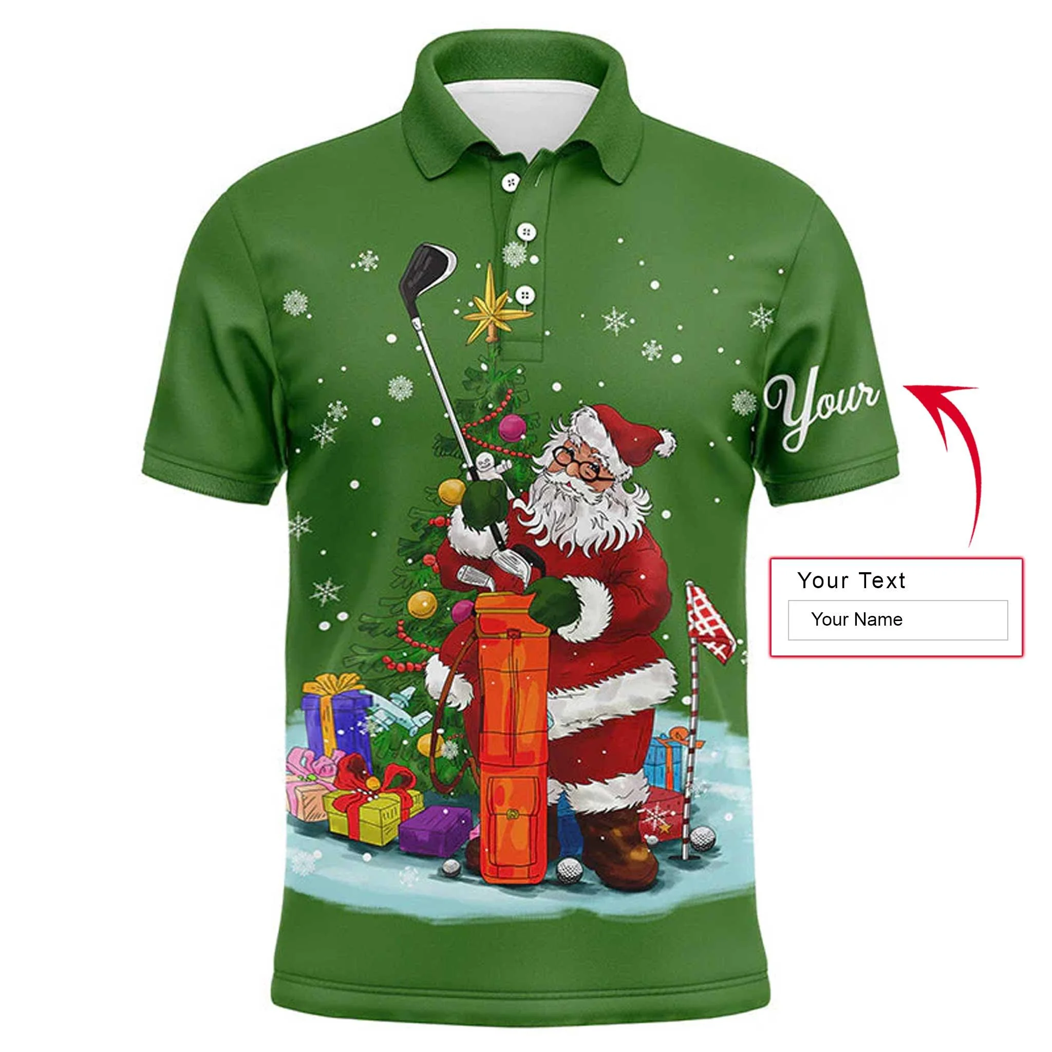 Custom Golf Long Sleeve Men Polo Shirt - Santa Golfer Christmas Custom Name Apparel - Personalized Gift For Golf Lover, Team, Husband, Men - Image 6
