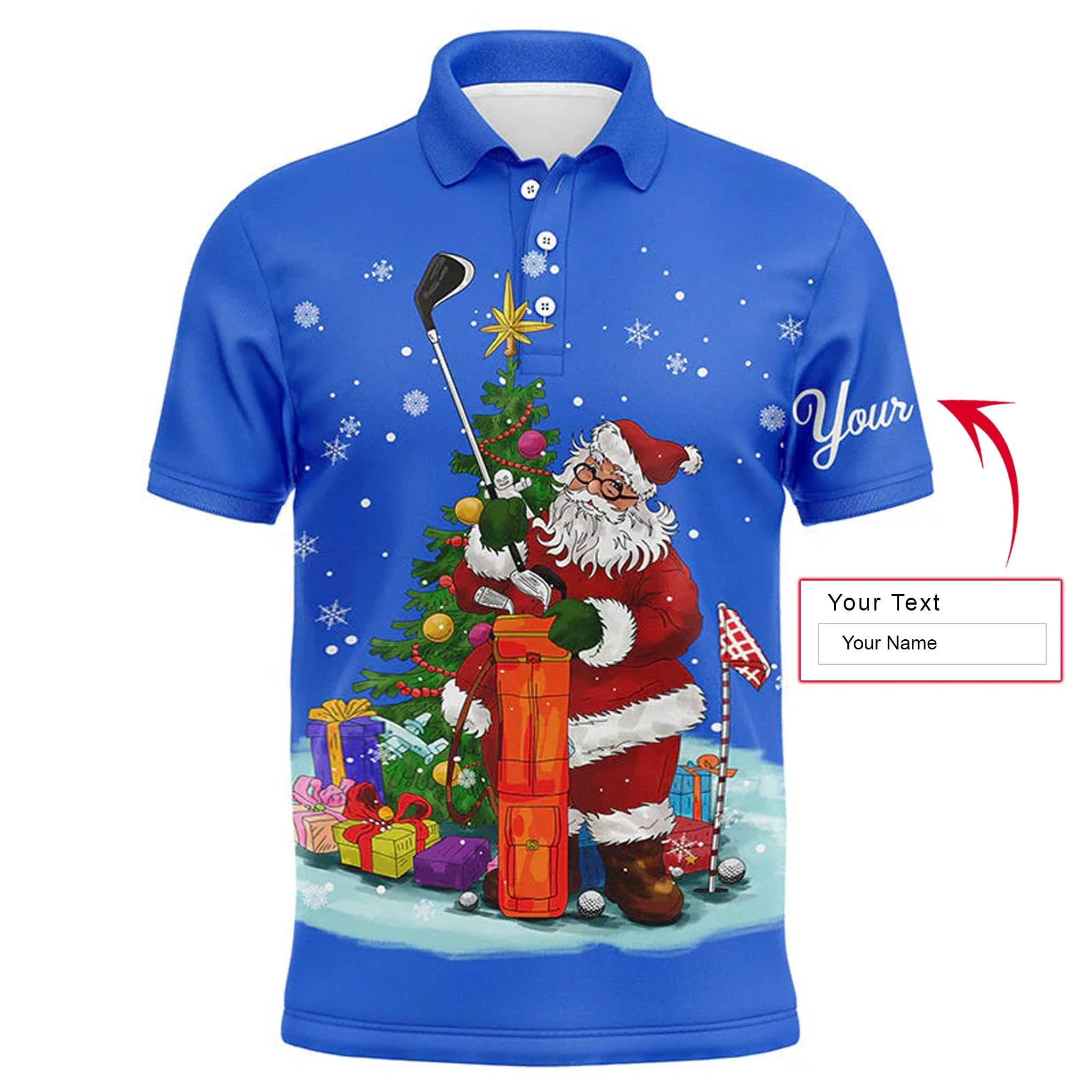 Custom Golf Long Sleeve Men Polo Shirt - Santa Golfer Christmas Custom Name Apparel - Personalized Gift For Golf Lover, Team, Husband, Men - Image 7