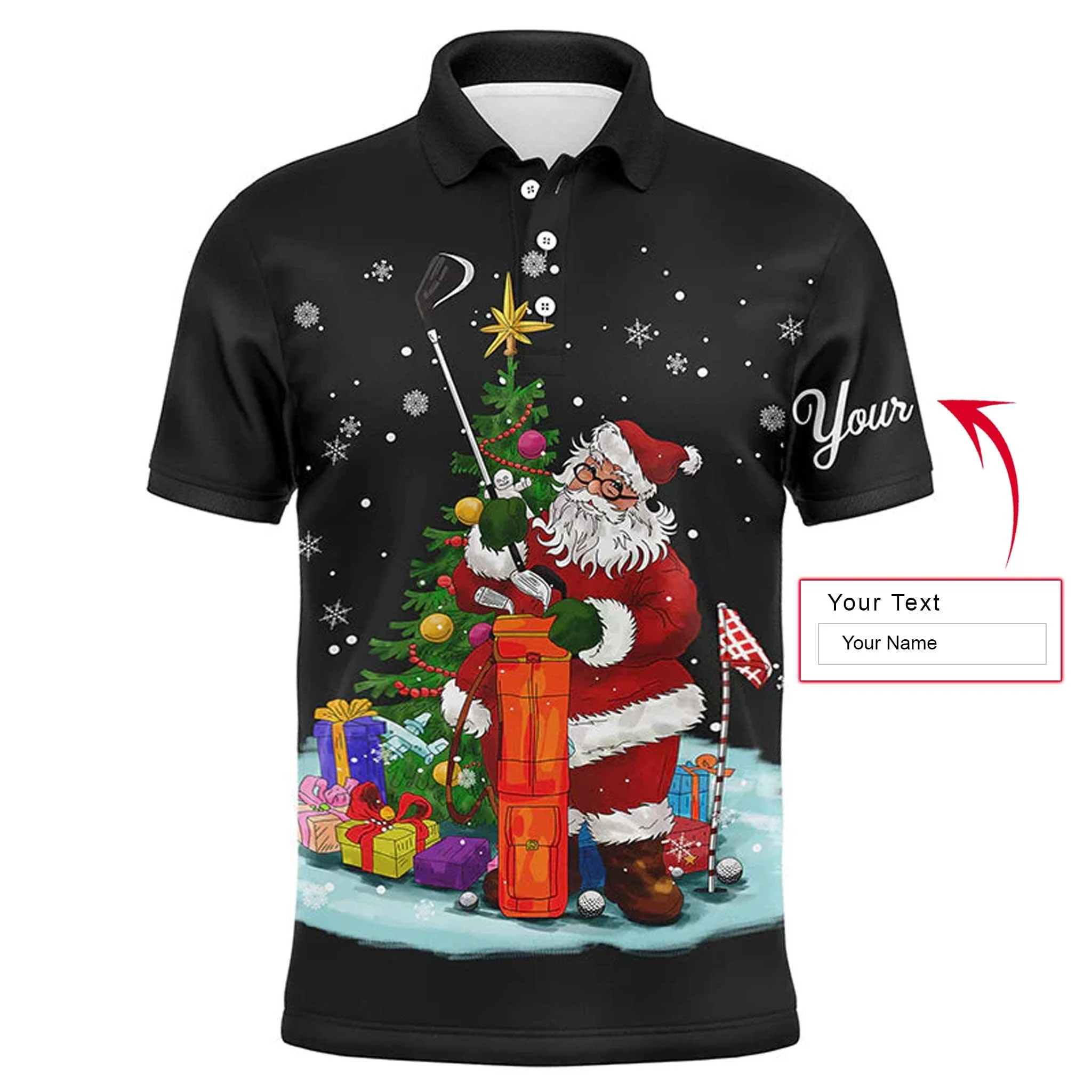 Custom Golf Long Sleeve Men Polo Shirt - Santa Golfer Christmas Custom Name Apparel - Personalized Gift For Golf Lover, Team, Husband, Men - Image 8