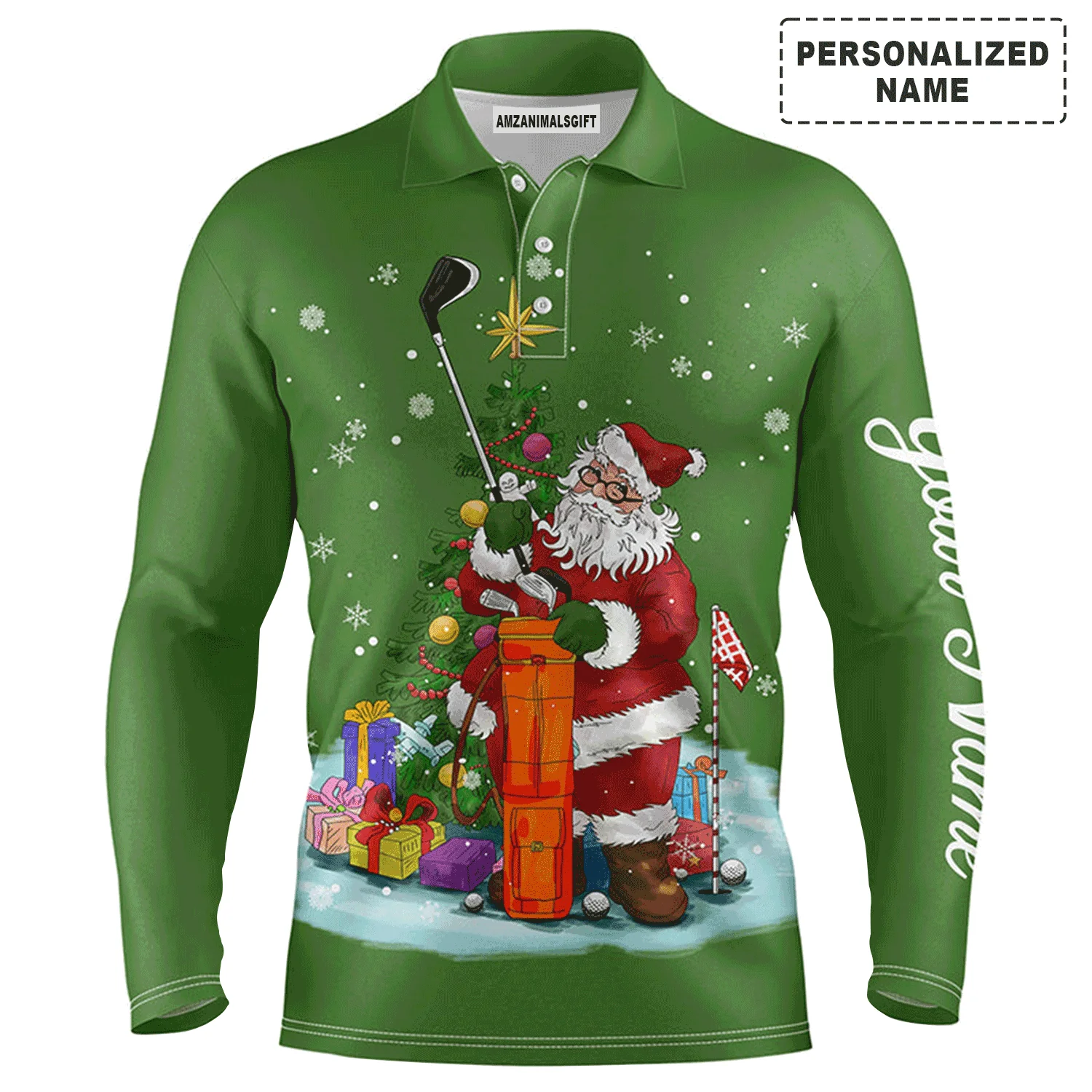 Custom Golf Long Sleeve Men Polo Shirt - Santa Golfer Christmas Custom Name Apparel - Personalized Gift For Golf Lover, Team, Husband, Men - Image 9