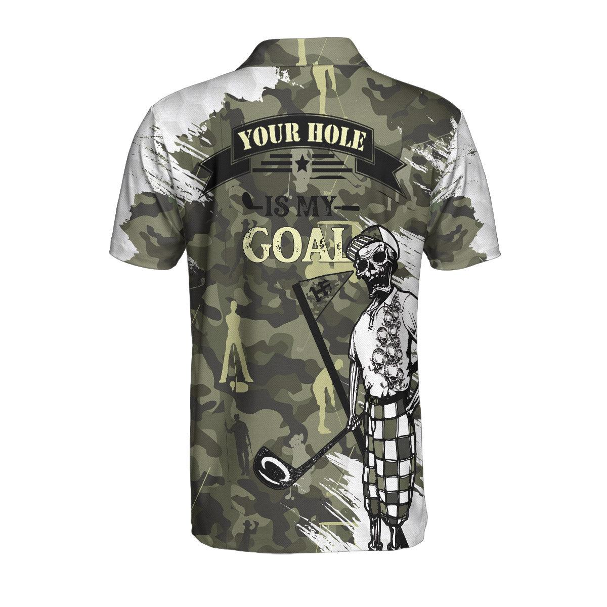 Custom Golf Long Sleeve Men Polo Shirt - Your Hole Is My Goal Skull Camo Pattern Custom Name Men Polo Shirt For Golf Lover - Image 5