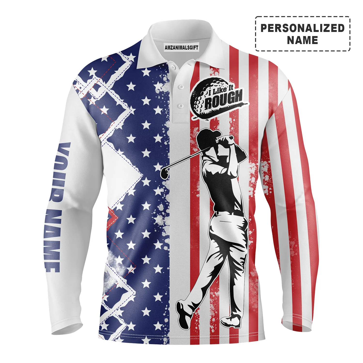 Custom Golf Men Polo Shirt - American Flag Patriotic Apparel, I Like It Rough Men Golf Polo Shirt - Perfect Polo Shirt For Men, Golfers - Image 3