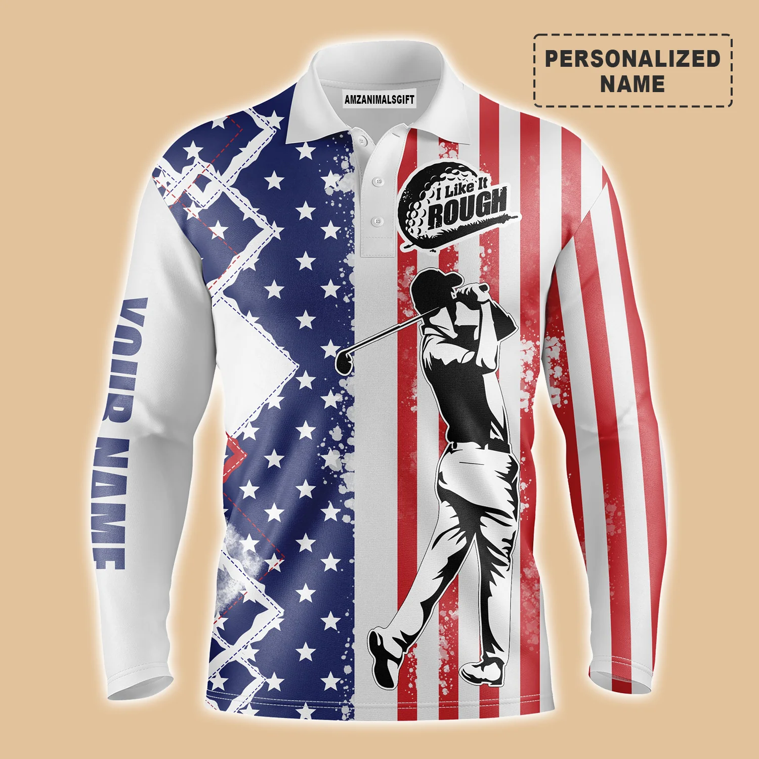 Custom Golf Men Polo Shirt - American Flag Patriotic Apparel, I Like It Rough Men Golf Polo Shirt - Perfect Polo Shirt For Men, Golfers - Image 4