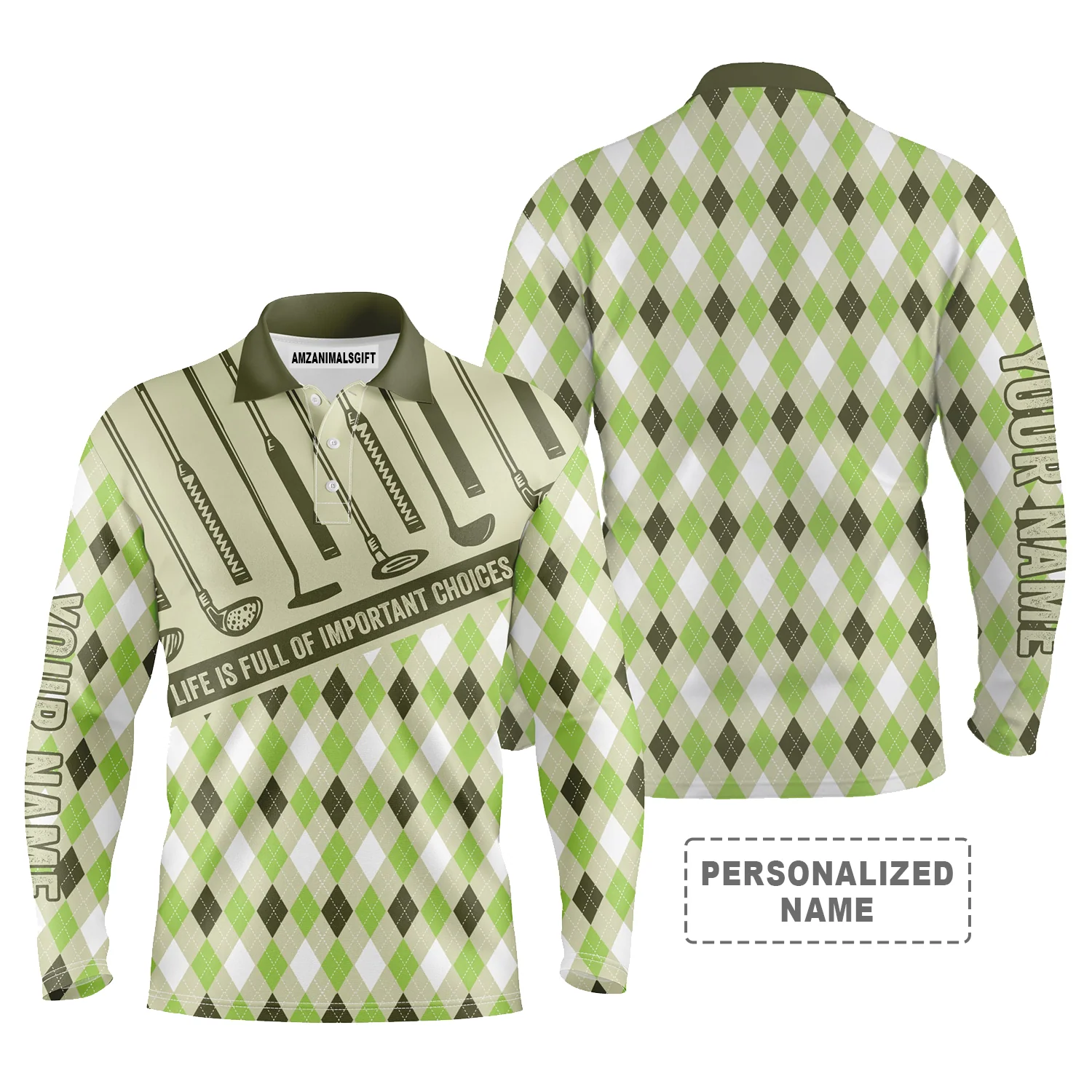 Custom Golf Men Polo Shirt - Argyle Pattern Custom Name Apparel, Life Is Full Of Important Choices Men Golf Polo Shirt - Perfect Polo Shirt For Men - Image 2