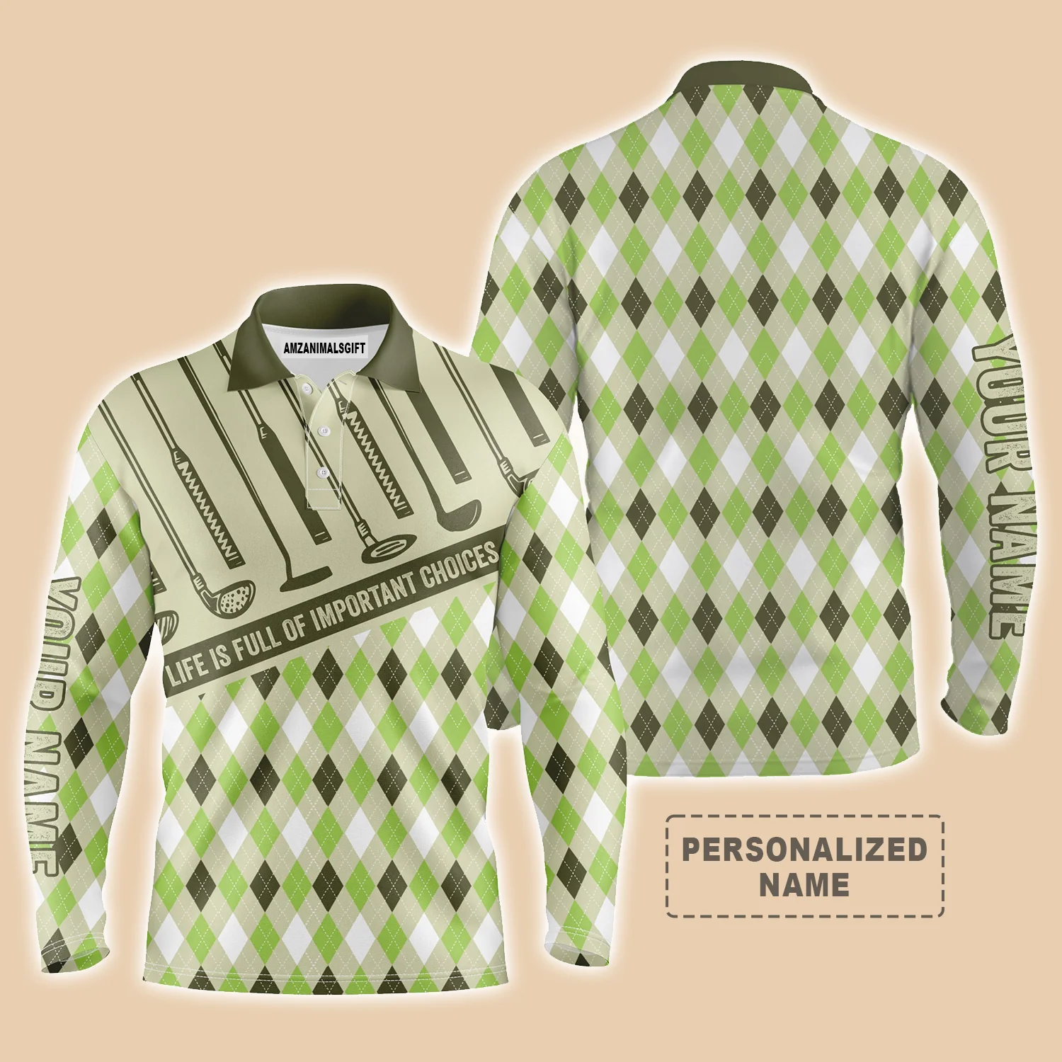 Custom Golf Men Polo Shirt - Argyle Pattern Custom Name Apparel, Life Is Full Of Important Choices Men Golf Polo Shirt - Perfect Polo Shirt For Men - Image 3