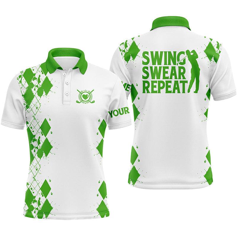 Custom Golf Men Polo Shirt - Argyle Pattern Custom Name Apparel, Swing Swear Repeat Men Golf Polo Shirt - Perfect Polo Shirt For Men, Golfers - Image 5