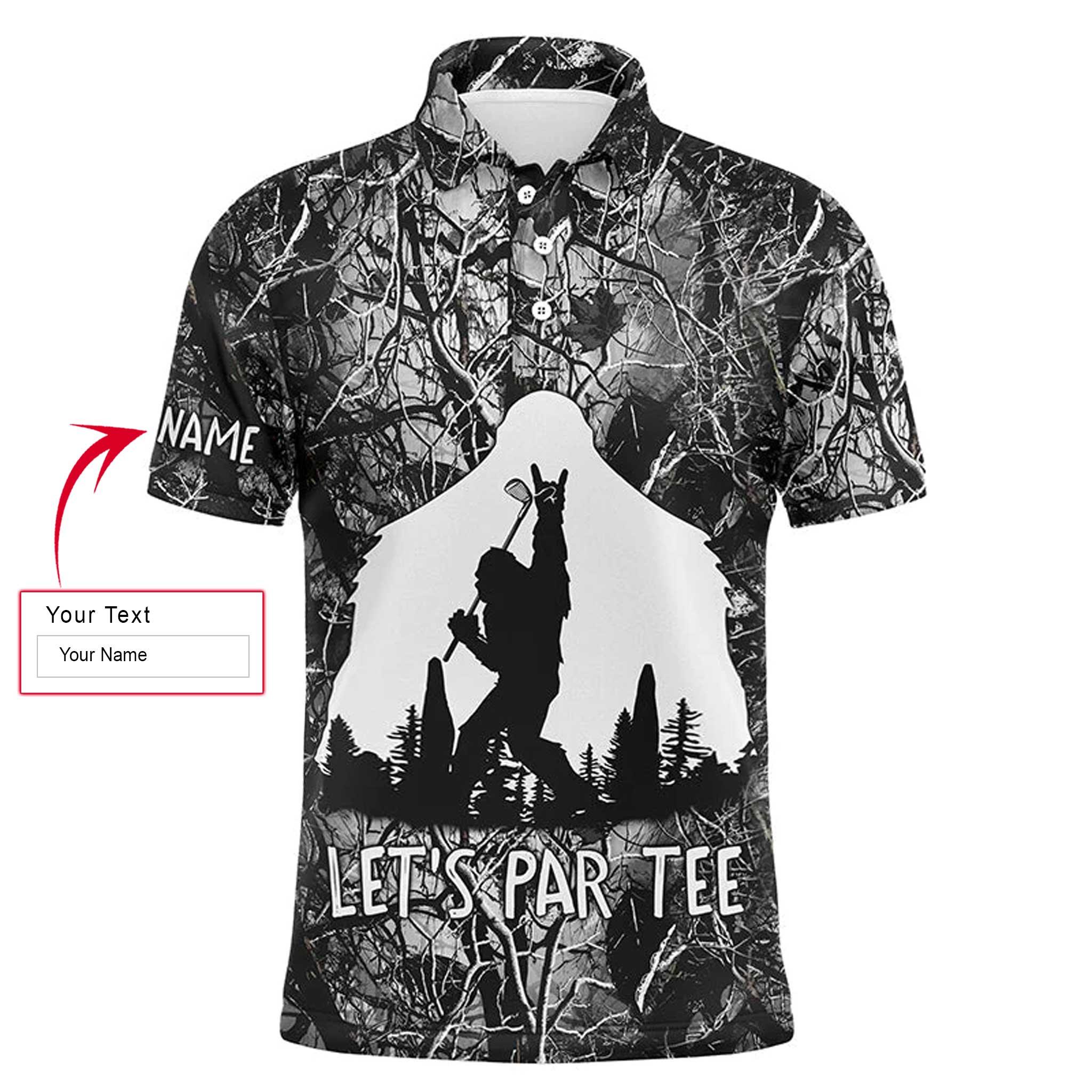 Custom Golf Men Polo Shirt - Bigfoot Golf Custom Name Men Polo Shirt, Funny Bigfoot Let's Par Tee Polo Shirt - Perfect Polo Shirt For Men, Golfers