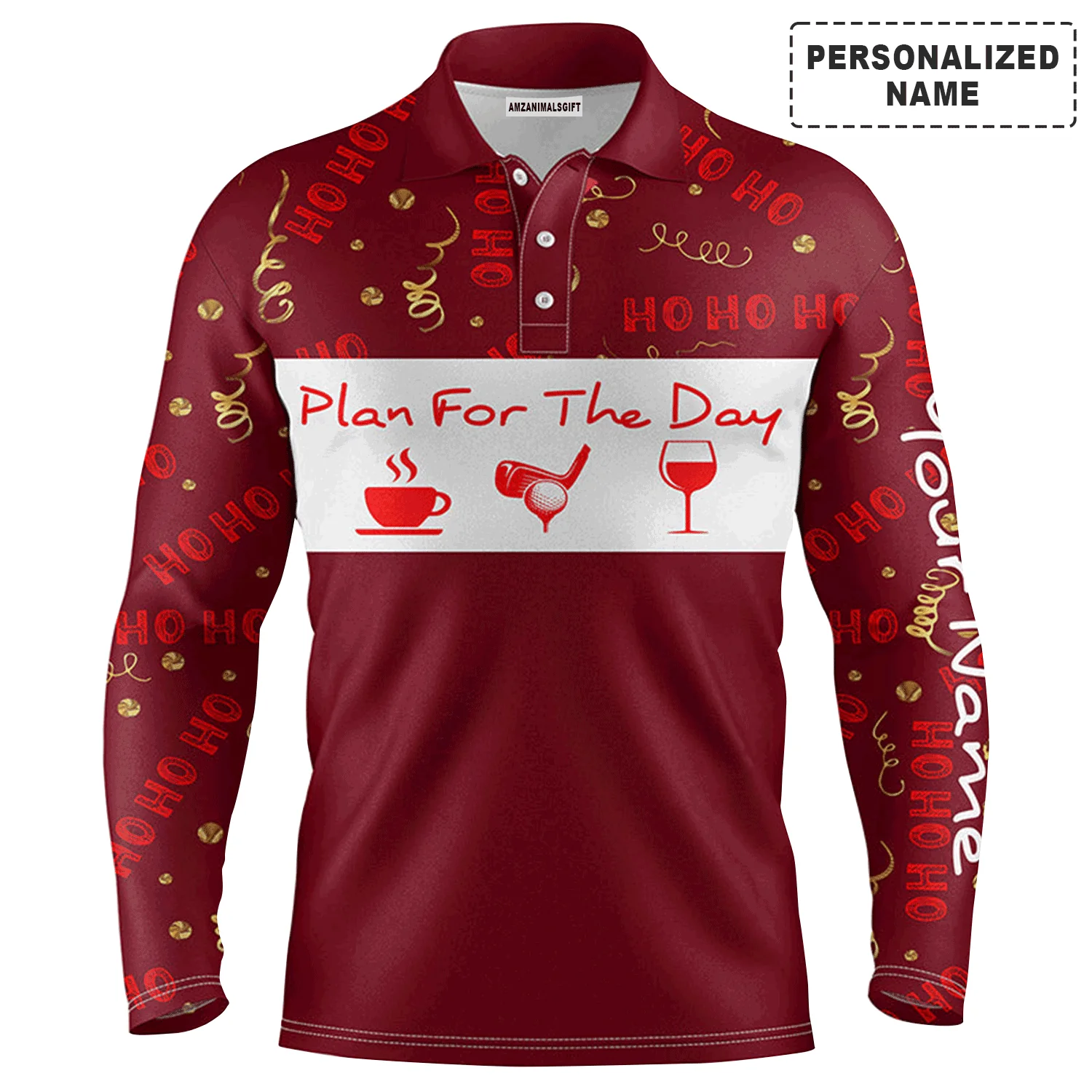 Custom Golf Men Polo Shirt - Christmas Custom Name Apparel, Plan For The Day Coffee Golf Wine Men Golf Polo Shirt- Perfect Polo Shirt For Men, Golfers - Image 2