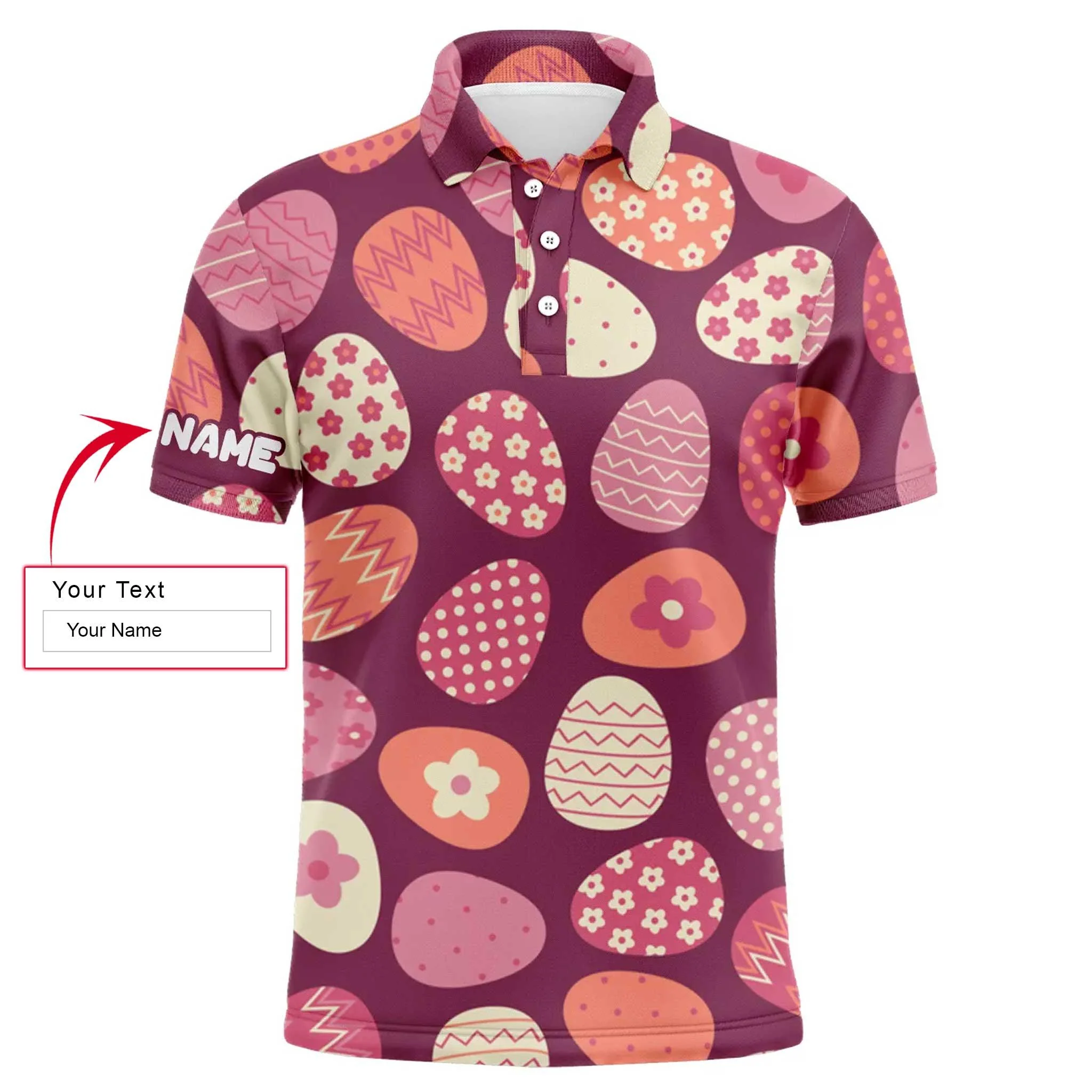 Custom Easter Men Polo Shirt - Colorful Easter Eggs Pattern Custom Name Golf Men Polo Shirt - Perfect Polo Shirt For Men