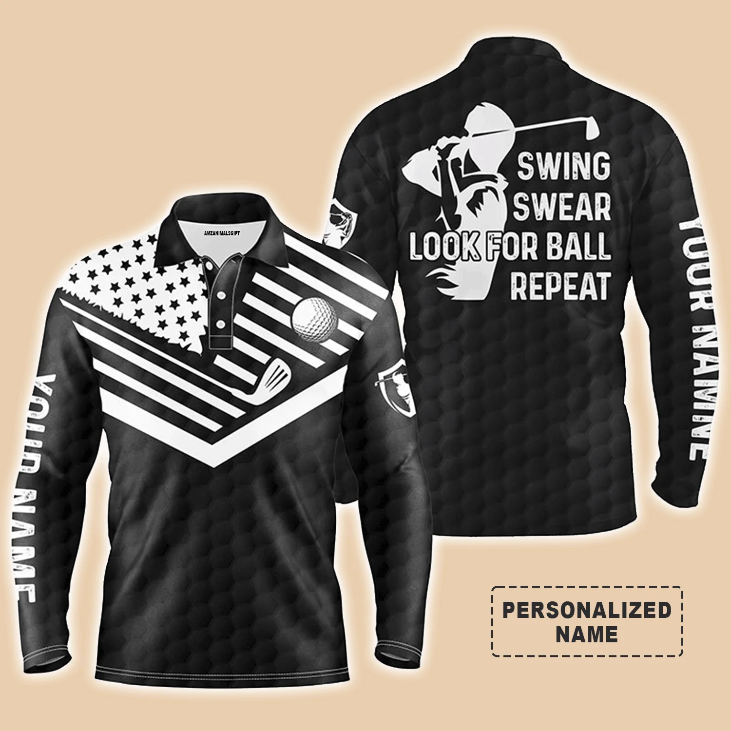 Custom Golf Men Polo Shirt - Custom Name American Flag Apparel - Swing Swear Look For Ball Repeat Men Golf Polo Shirt- Perfect Polo Shirt For Men - Image 10