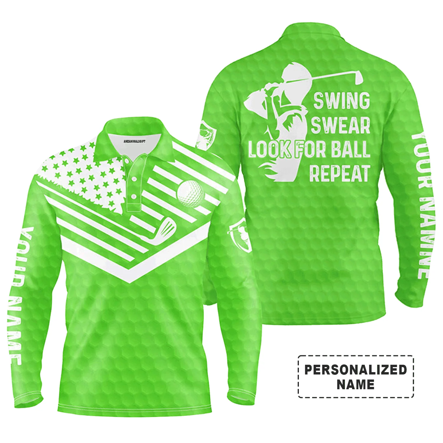 Custom Golf Men Polo Shirt - Custom Name American Flag Apparel - Swing Swear Look For Ball Repeat Men Golf Polo Shirt- Perfect Polo Shirt For Men - Image 18