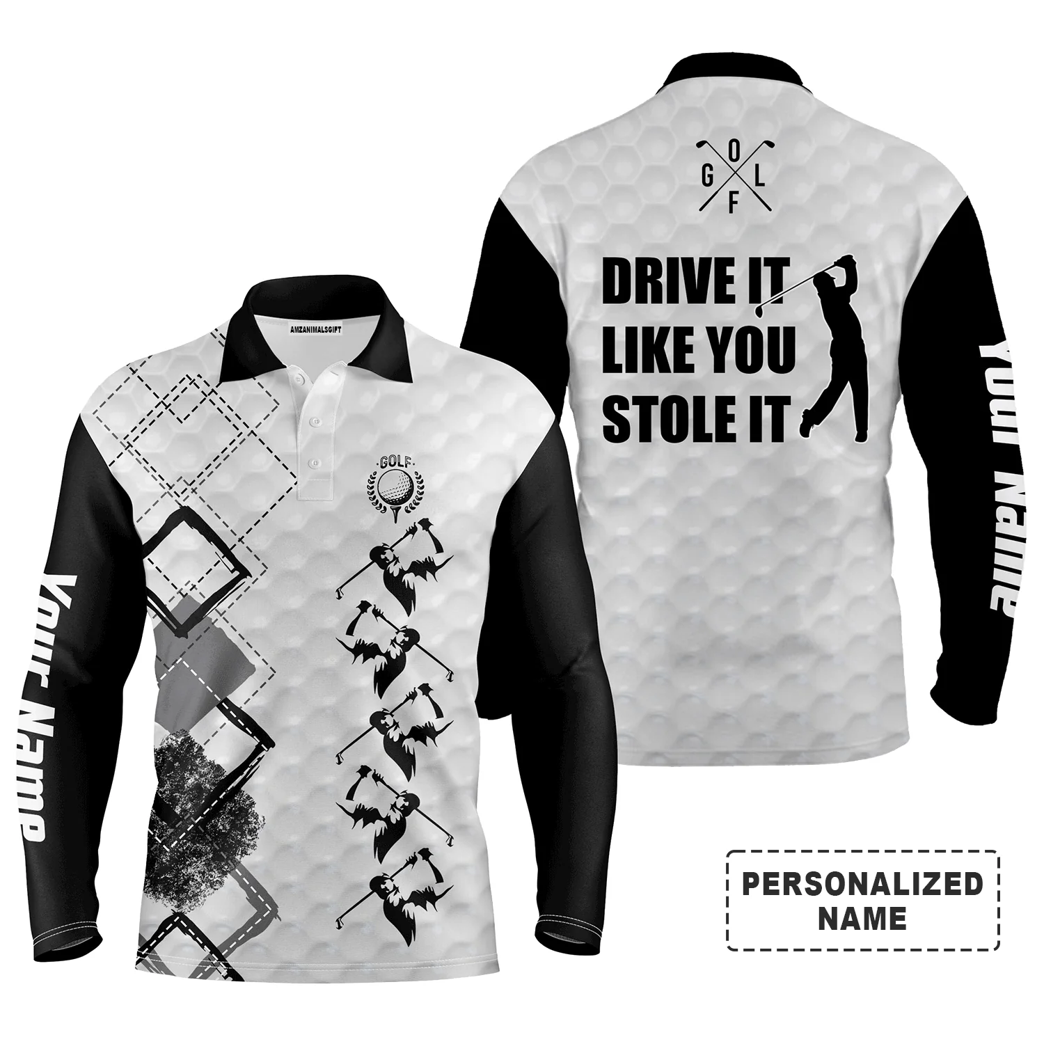 Custom Golf Men Polo Shirt - Custom Name Black And White Apparel, Drive It Like You Stole It Men Golf Polo Shirt- Perfect Polo Shirt For Men - Image 3