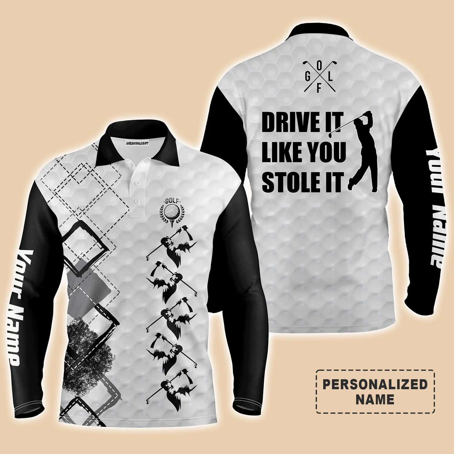 Custom Golf Men Polo Shirt - Custom Name Black And White Apparel, Drive It Like You Stole It Men Golf Polo Shirt- Perfect Polo Shirt For Men - Image 4