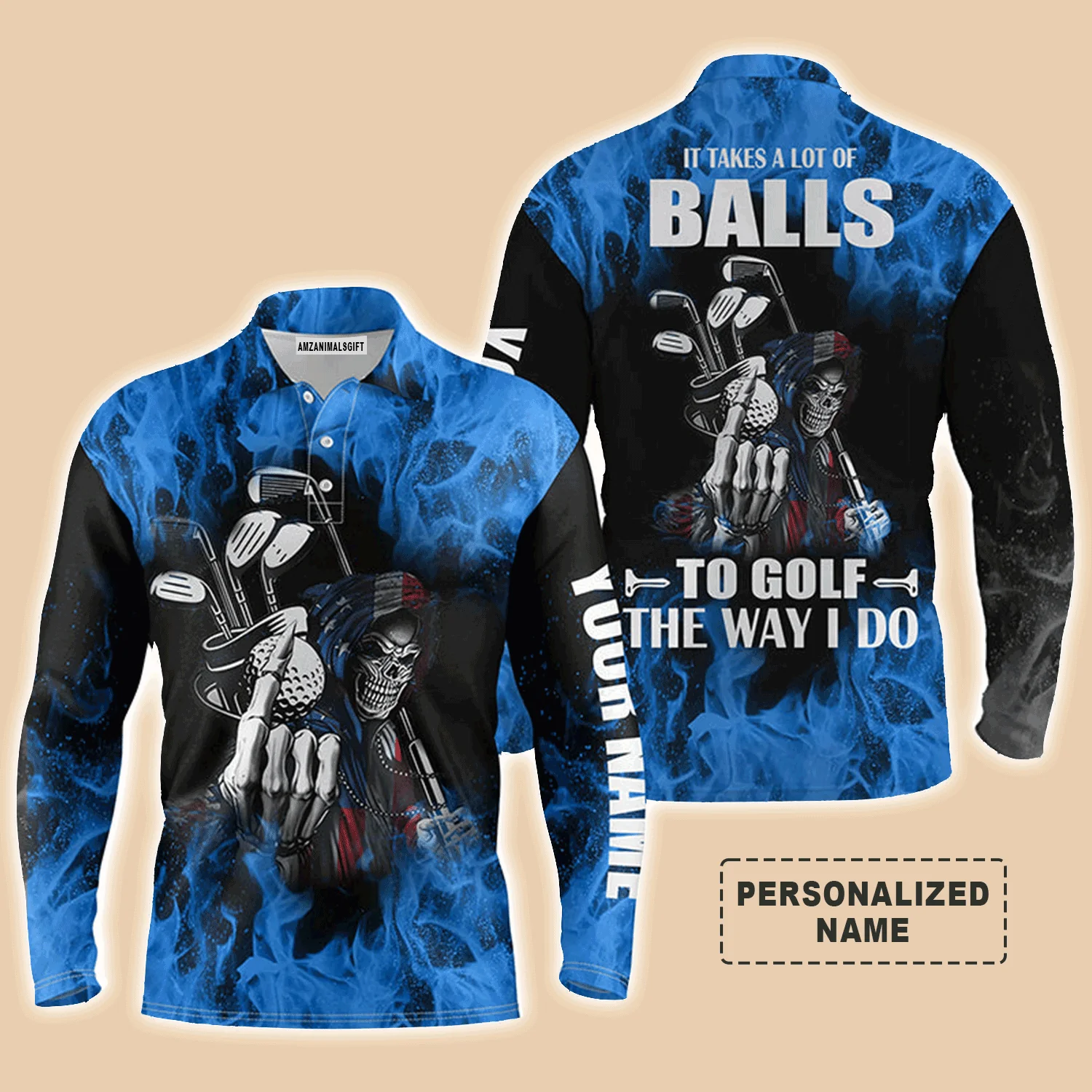 Custom Golf Men Polo Shirt - Custom Name Flame Skull Apparel, It Takes A Lot Of Balls To Golf The Way I Do Men Golf Polo Shirt - Perfect Polo Shirt For Men - Image 5