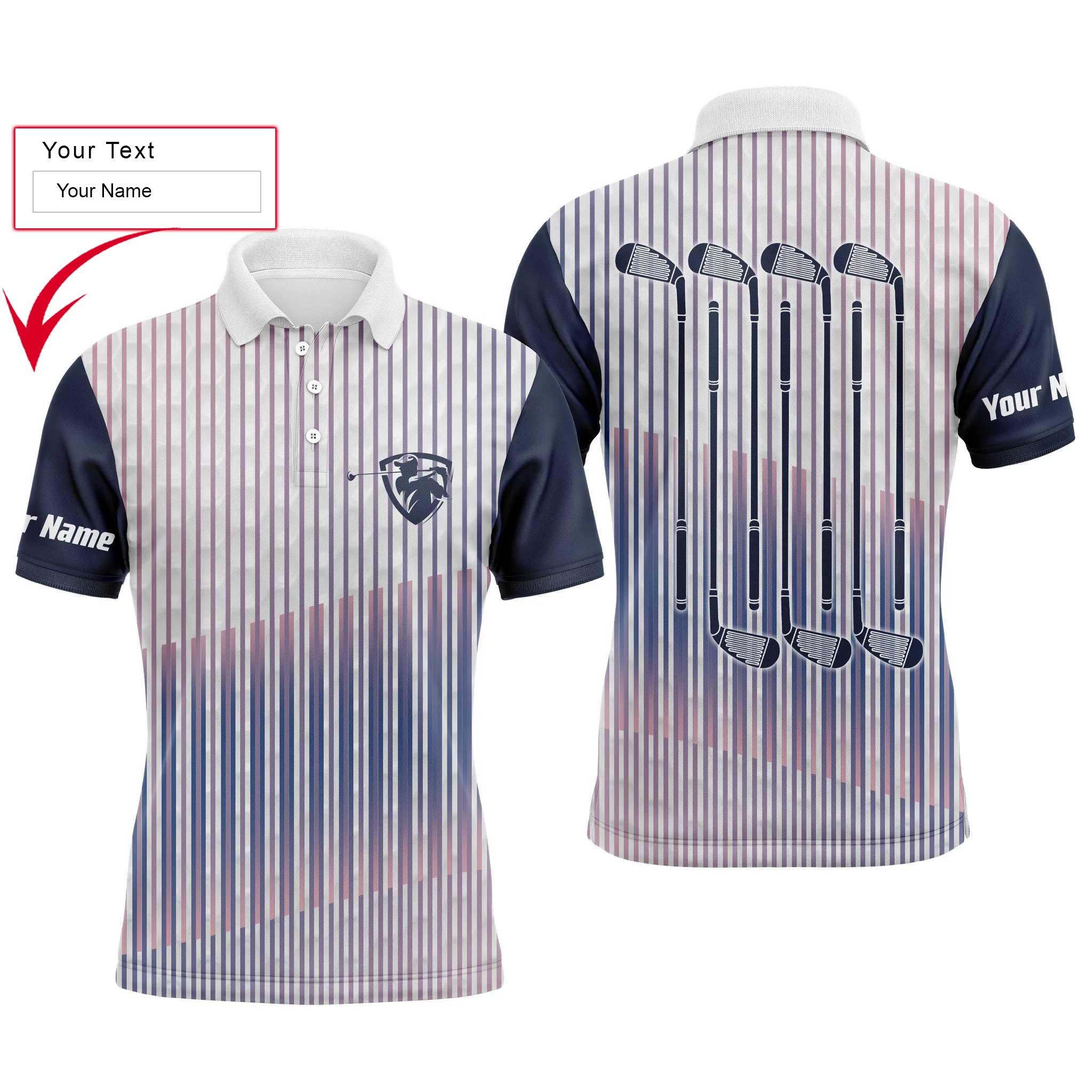 Custom Golf Men Polo Shirt- Custom Name Stripe Pattern Apparel Men Polo SHirt - Personalized Gift For Men, Golf Lover