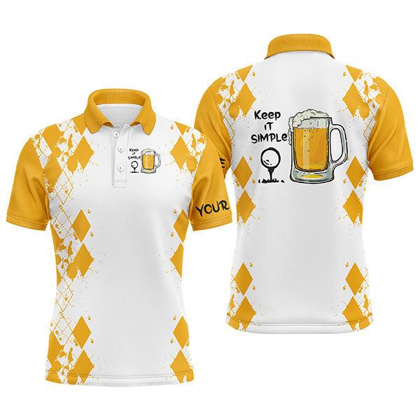 Custom Golf Men Polo Shirt - Custom Name White Yellow Argyle Pattern Apparel - Keep It Simple Golf Polo Shirt - Perfect Polo Shirt For Men, Golfers - Image 2