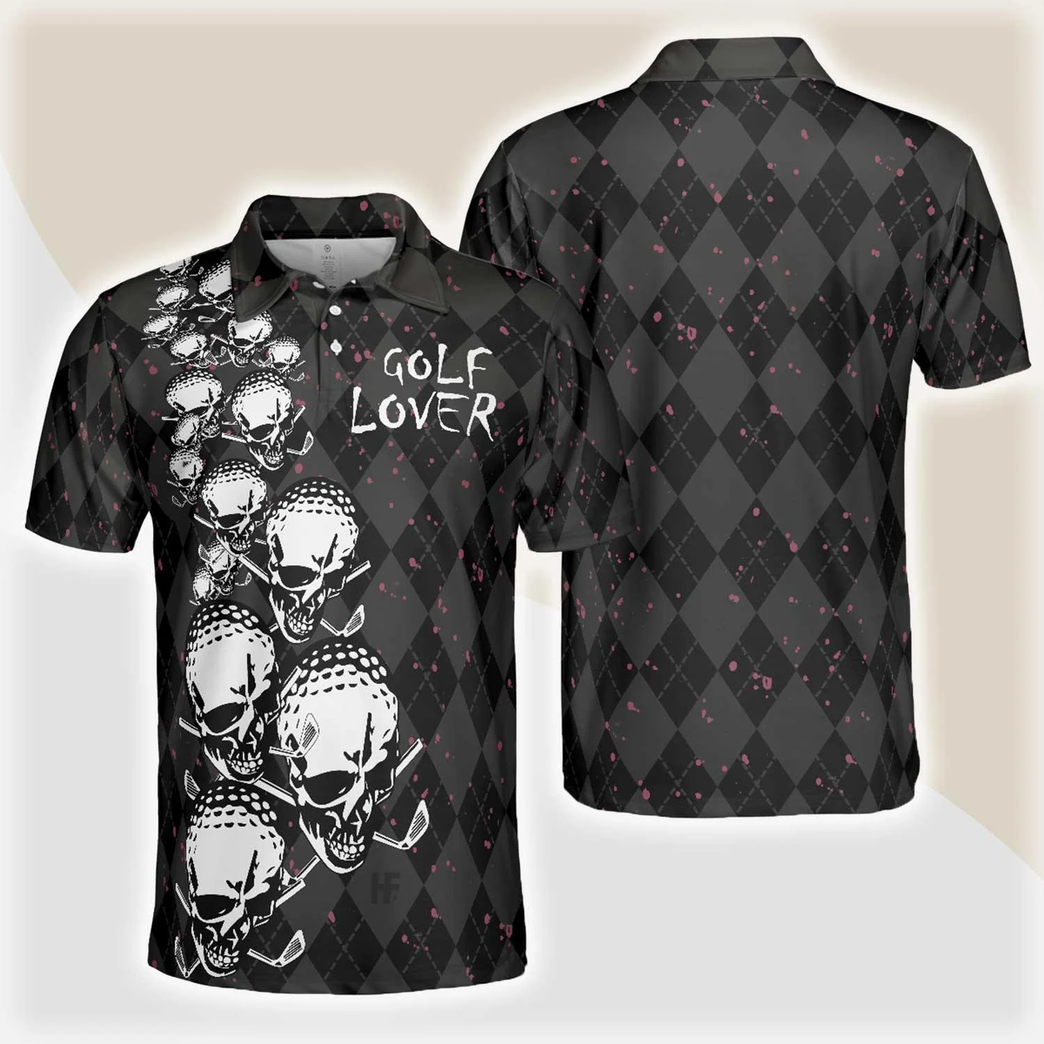 Custom Golf Men Polo Shirt - Elegant Argyle Pattern And Skull Golf Lover Polo Shirt Men Golf Polo Shirt - Perfect Polo Shirt For Men, Golfers