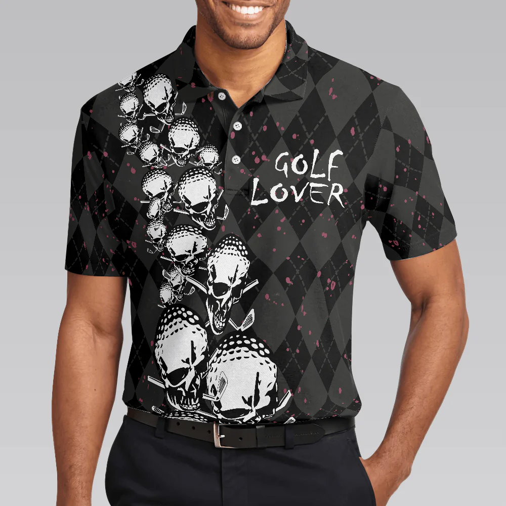 Custom Golf Men Polo Shirt - Elegant Argyle Pattern And Skull Golf Lover Polo Shirt Men Golf Polo Shirt - Perfect Polo Shirt For Men, Golfers - Image 6