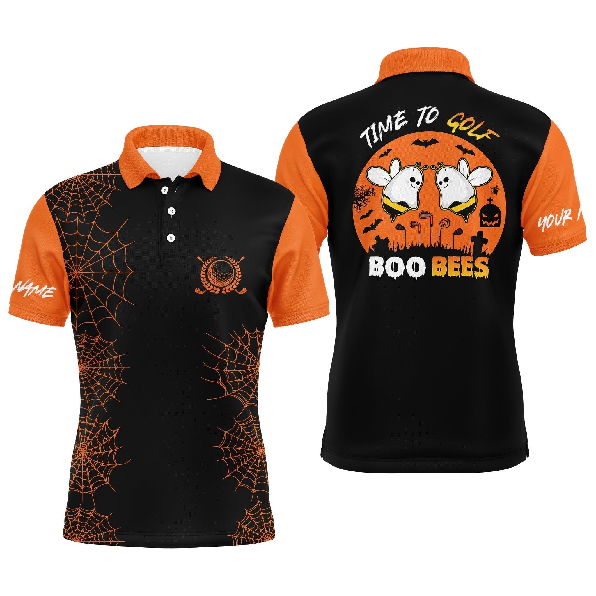 Custom Golf Men Polo Shirt - Funny Black Orange Halloween Golf Polo Shirts, Time To Golf Boo Bees Men Polo Shirt - Perfect Polo Shirt For Men - Image 2